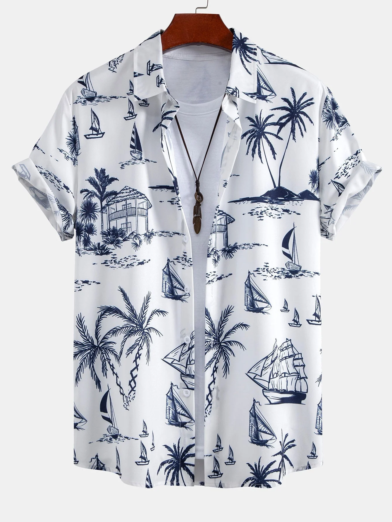 Filiberto® | Island Sailing Print Button Up Shirt & Striped Print Swim Shorts - Image 2