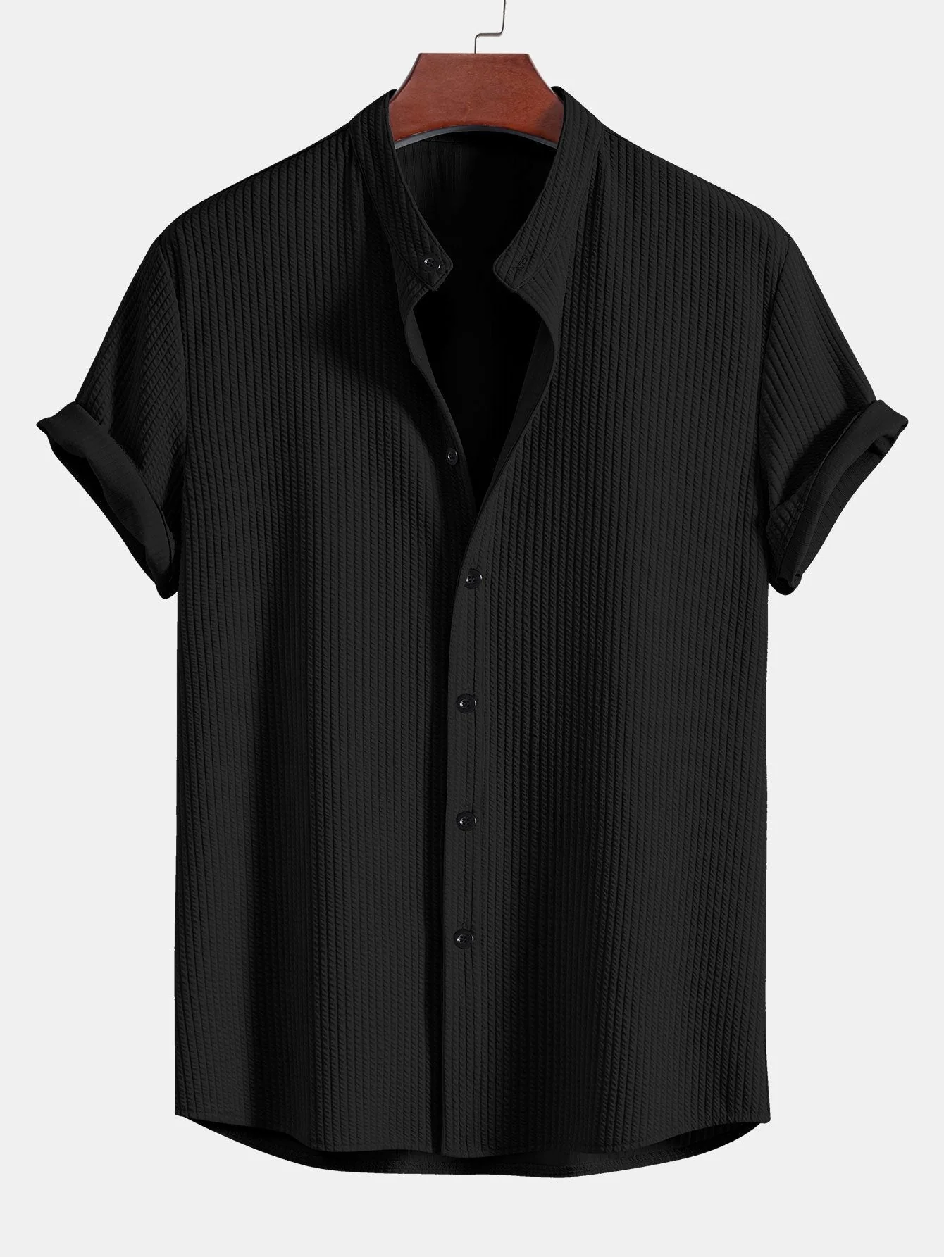Francis® | Muscle Fit Ribbed Stand Collar Shirt & Straight Leg Ribbed Pants - Image 7