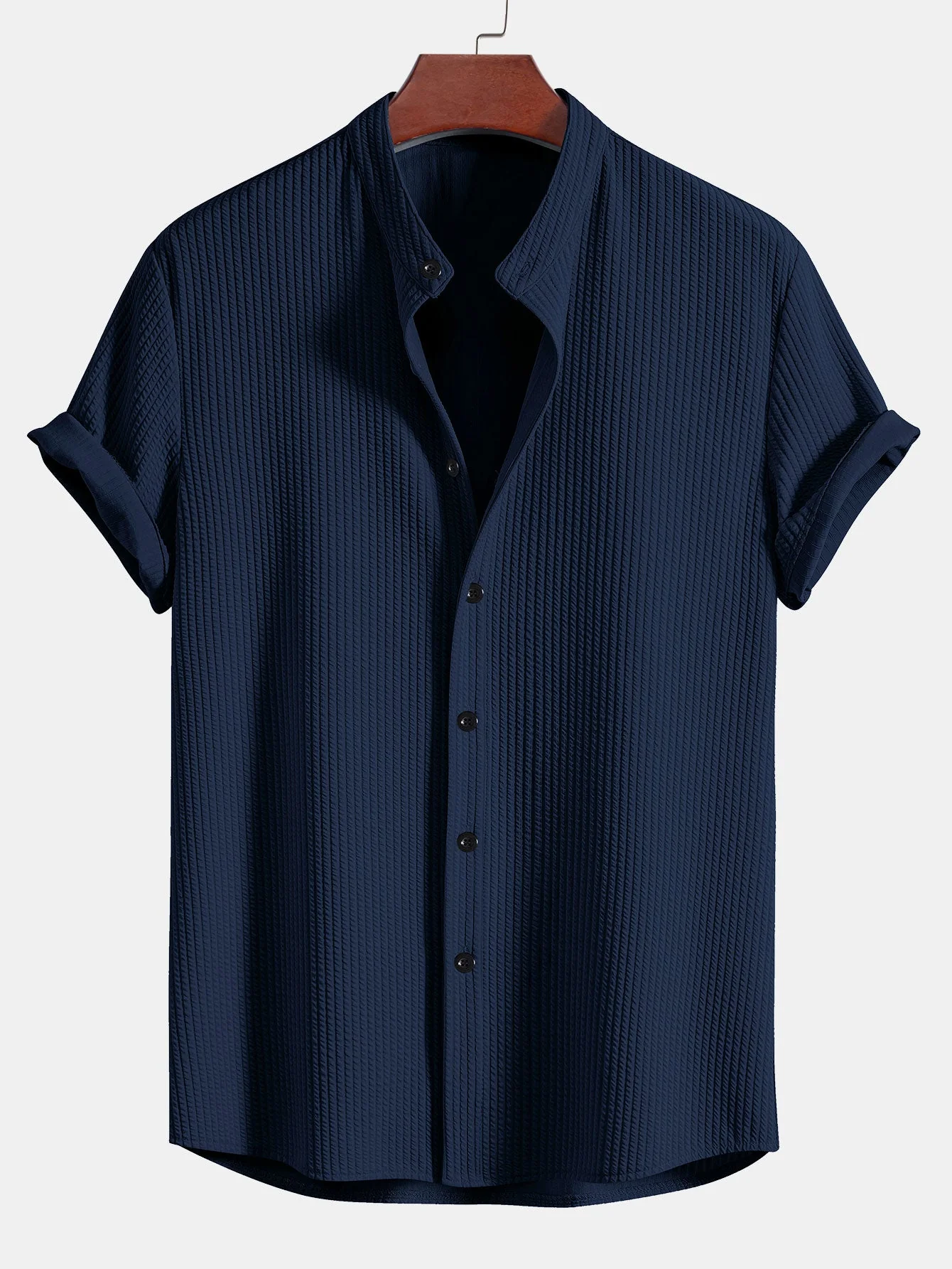 Francis® | Muscle Fit Ribbed Stand Collar Shirt & Straight Leg Ribbed Pants - Image 8