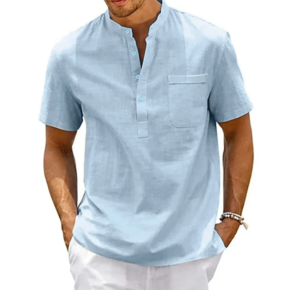 Francisco® | Henley Linen And Cotton Shirt - Image 5