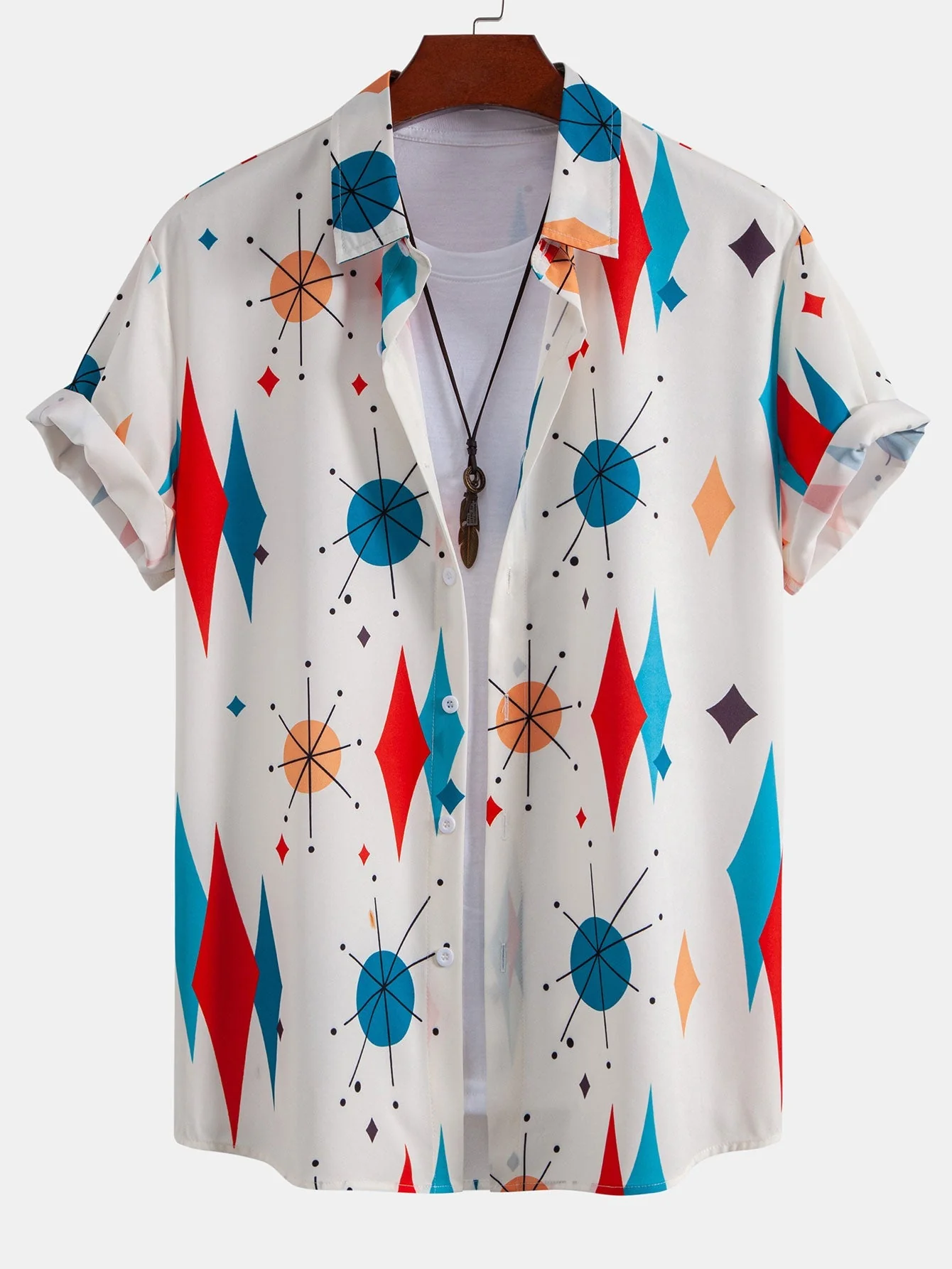 Gamaliel® | Atomic Geometric Print Button Up Shirt & Swim Shorts - Image 2