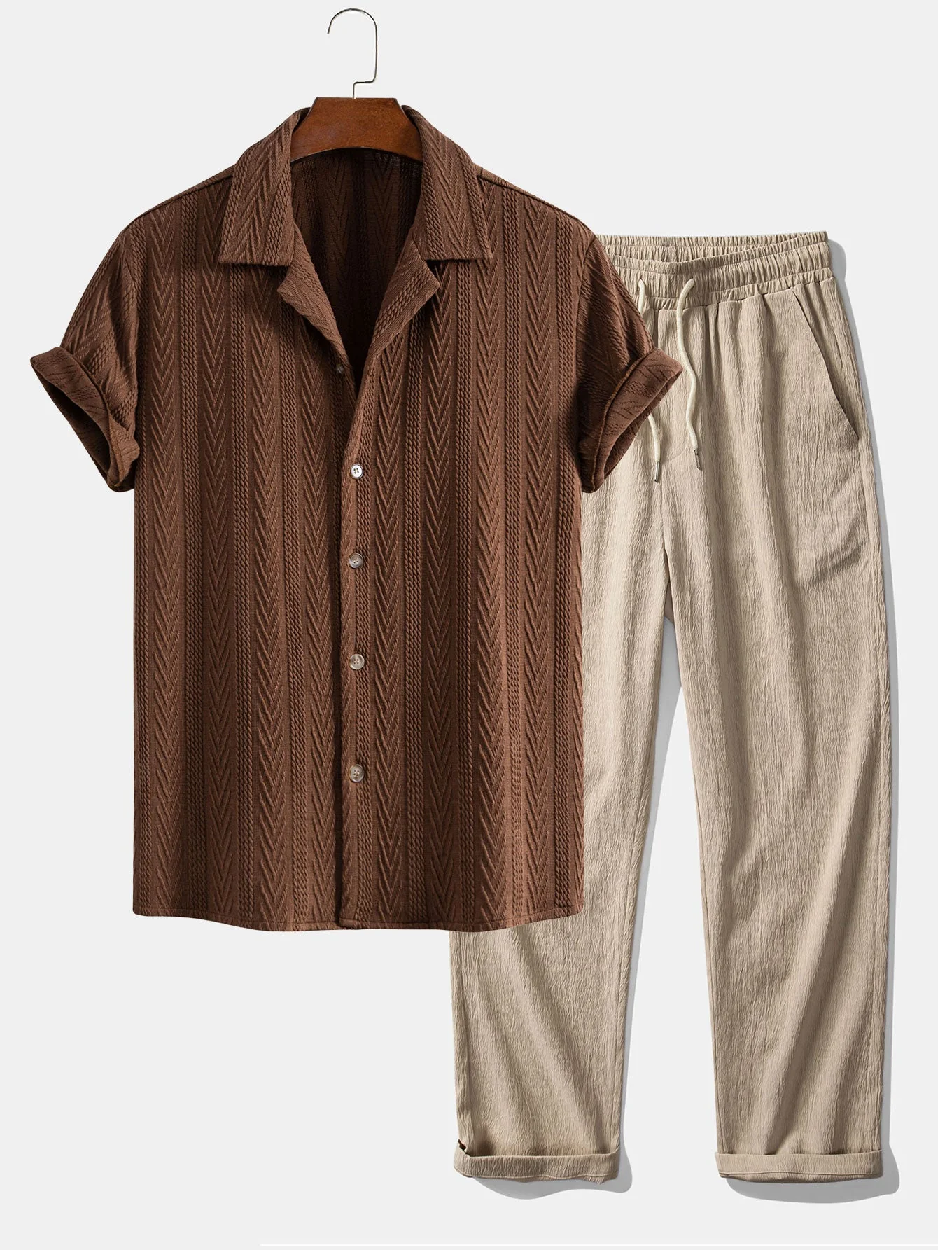 Gerard® | Texture Jacquard Cuban Shirt & Wrinkle Textured Straight Leg Pants - Image 2