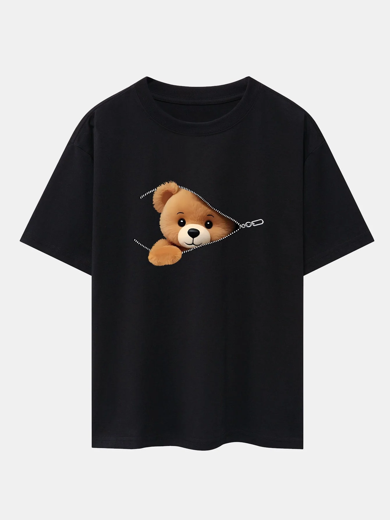 Gumersindo® | Zipper Bear Print Drop Shoulder Oversize T-Shirt