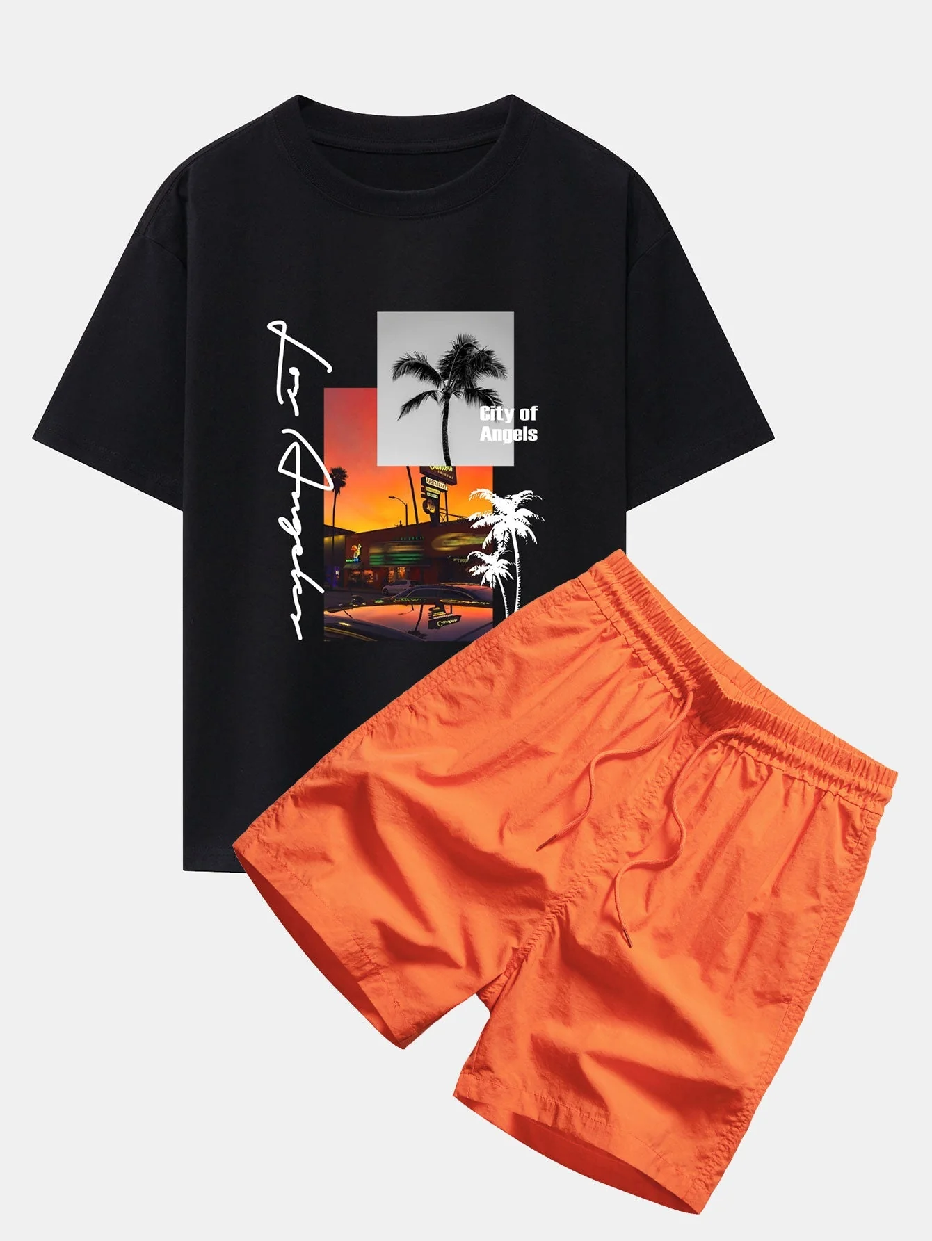 Haroldo® | Los Angeles Scenery Print Drop Shoulder Oversize T-Shirt & Swim Shorts - Image 2