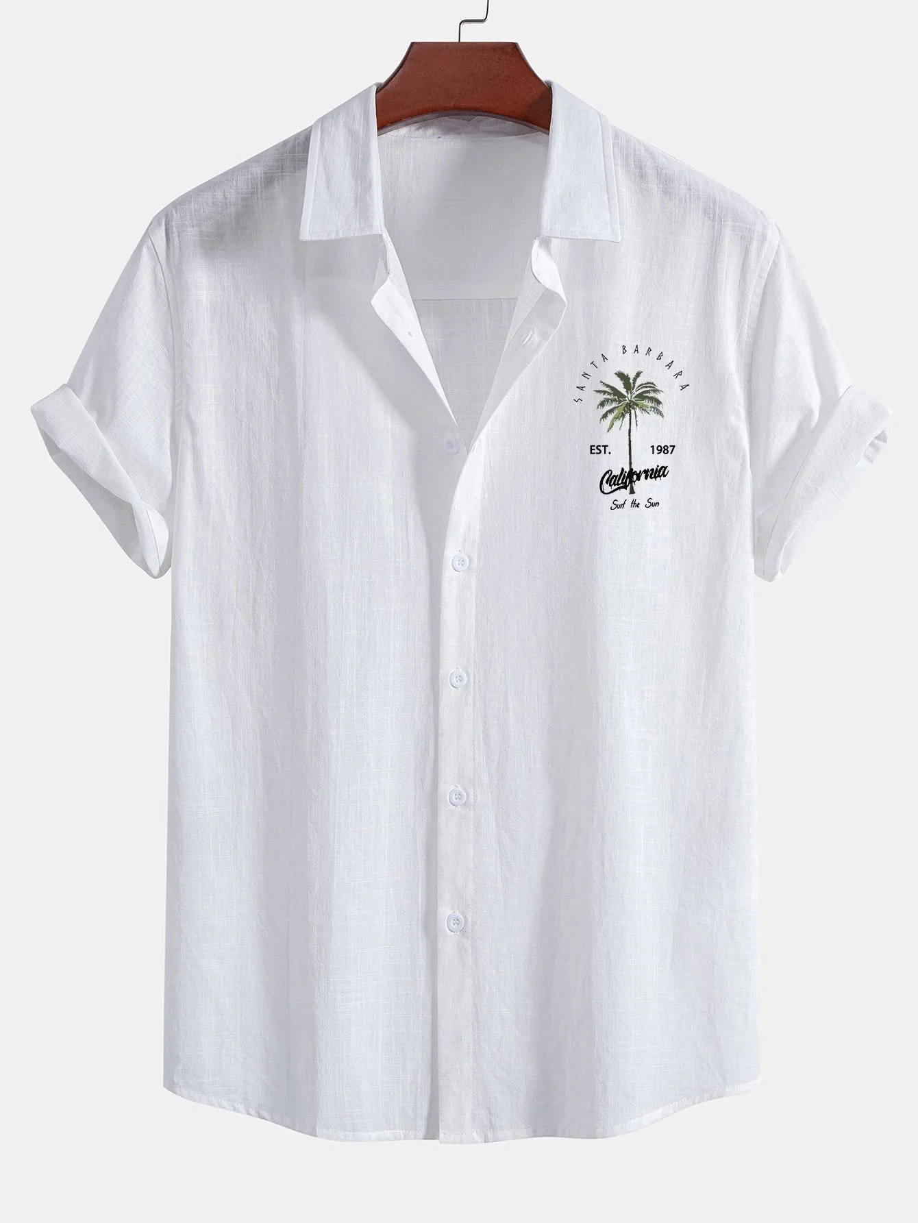 Harvey® | California Palm Tree Print Linen Look Cotton Button Up Shirt & Swim Shorts - Image 3