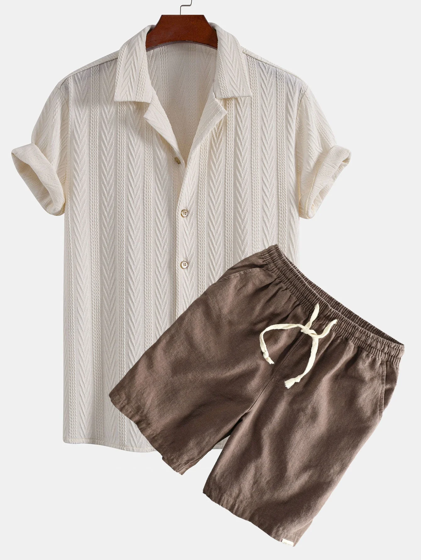 Harvey® | Texture Jacquard Cuban Shirt & Linen Cotton Blend Drawstring Shorts - Image 3