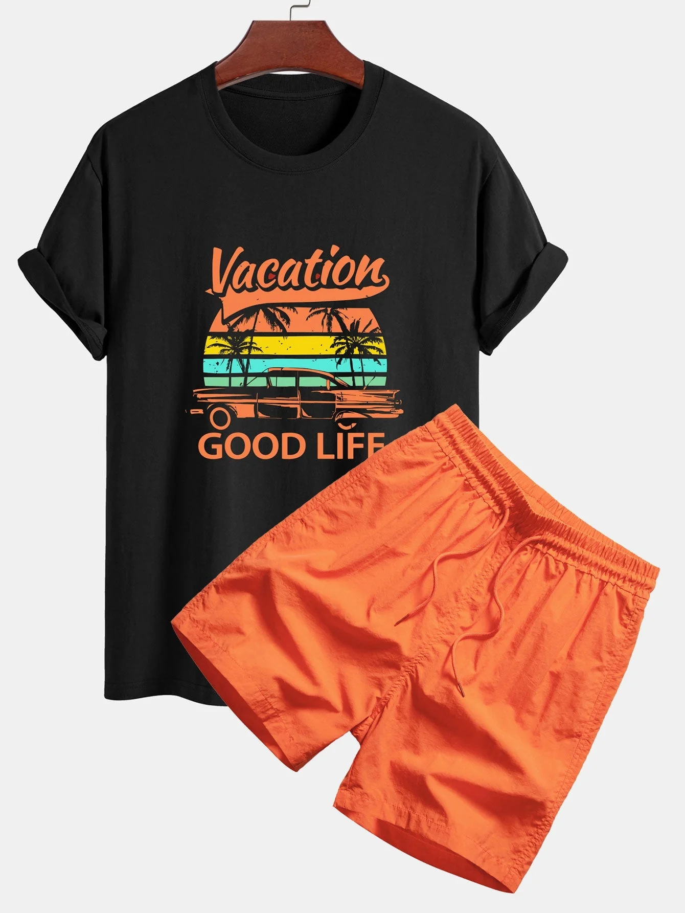 Héctor® | Good Life On Vacation Print Cotton T-Shirt & Man Mid Length Drawstring Swim Shorts - Image 2