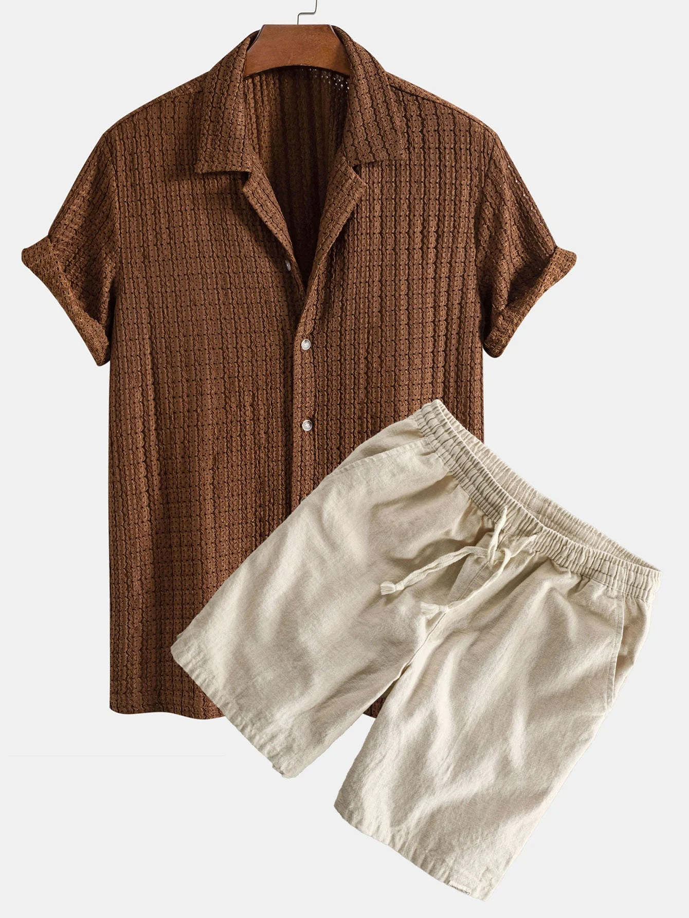 Hector® | Texture Jacquard Cuban Shirt & Linen Cotton Blend Drawstring Shorts