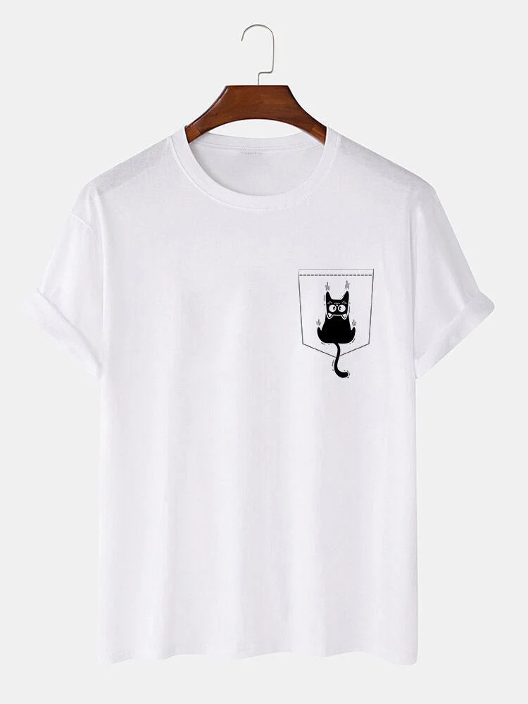 Hernán® | Cat Slipping Out Of Pocket Print T-Shirt