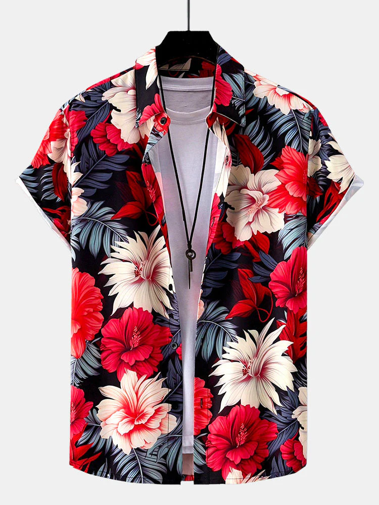 Higinio® | Tropical Flowers Print Button Up Shirt & Swim Shorts - Image 2