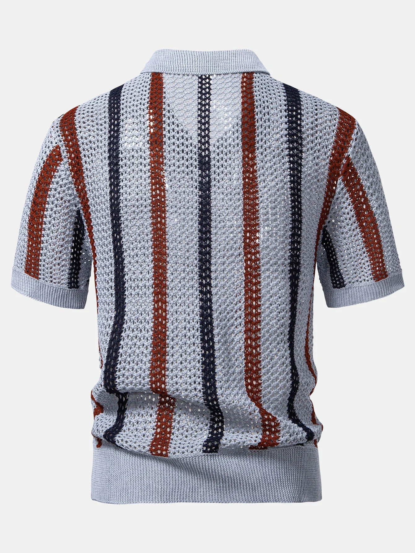 hola Crochet Striped V-Neck Polo Shirt - Image 8