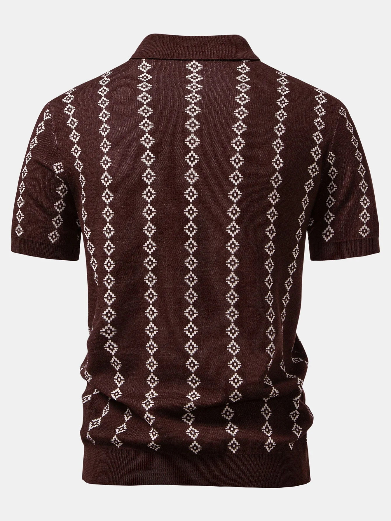 hola Geometric Knit V-Neck Polo Shirt - Image 6