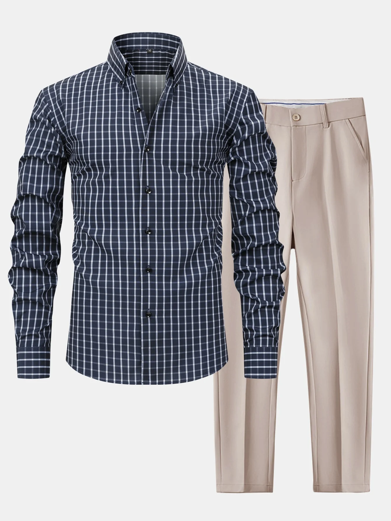 hola Long Sleeve Plaid Button-Down Shirt & Slim Fit Skinny Leg Pants