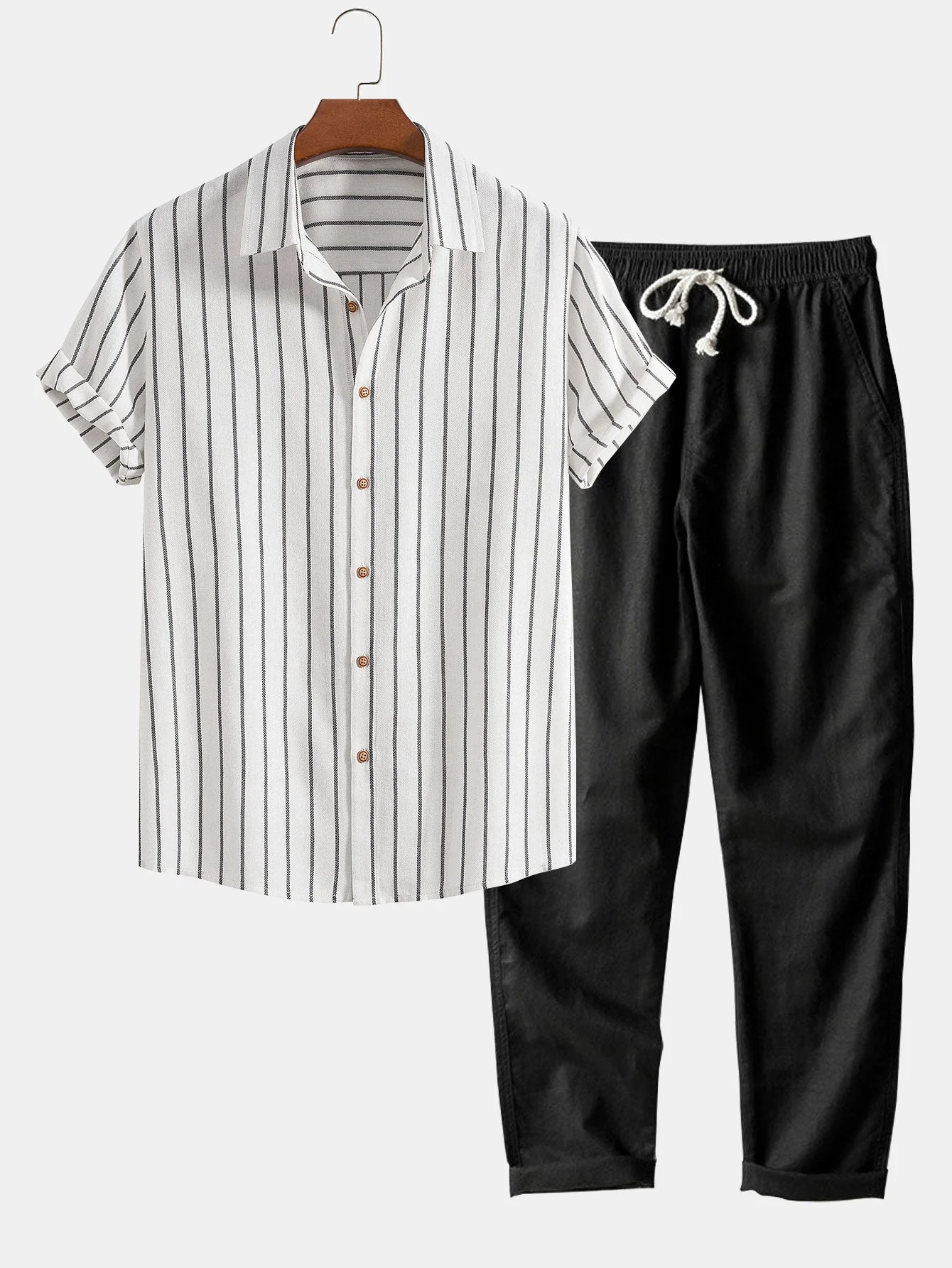 Howard® | Striped Cotton Buttoned Shirt & Straight Linen Trousers - Image 4