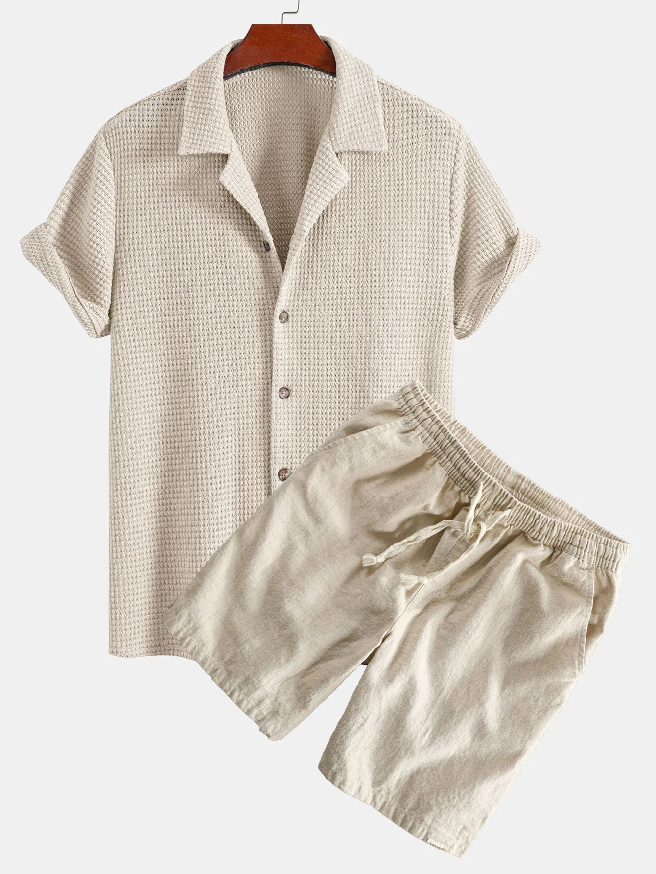 Ian® | Textured Cuban Shirt & Linen Cotton Blend Drawstring Shorts - Image 2