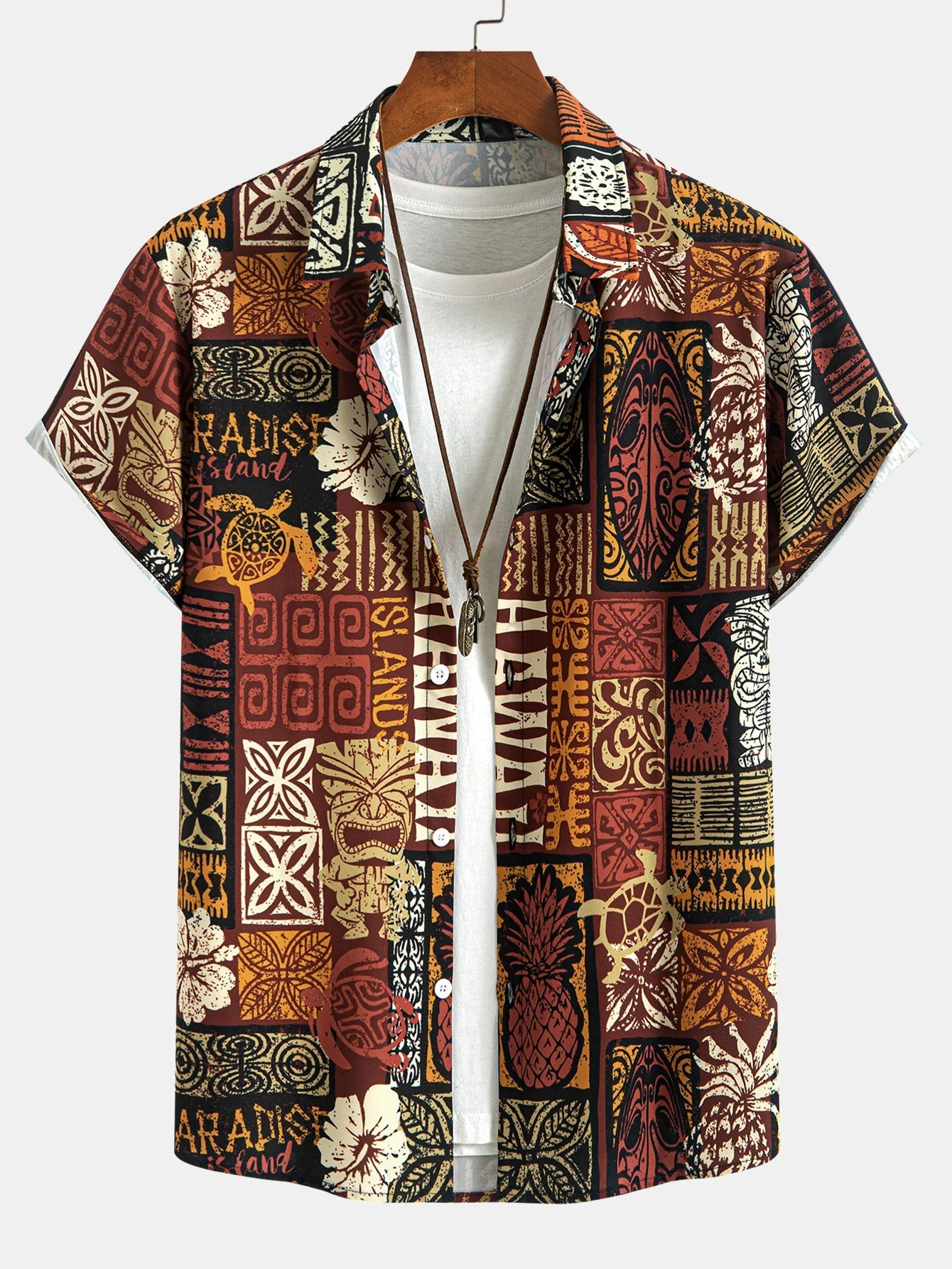 Ismael® | Pineapple Ethnic Hawaii Print Button Up Shirt
