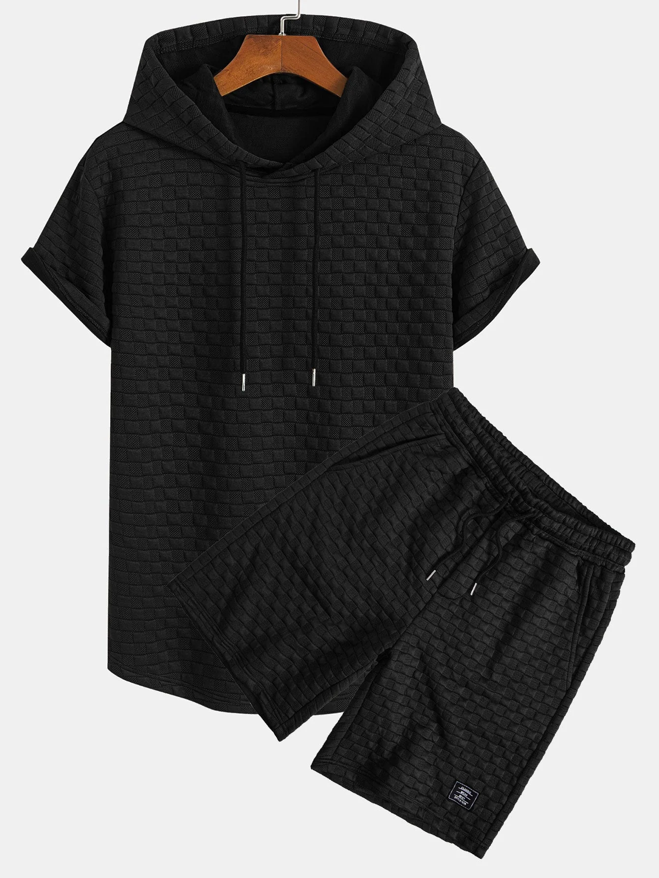 Javier® | Checkerboard Jacquard Arc Hem Hooded T-Shirt & Checkerboard Jacquard Shorts - Image 2