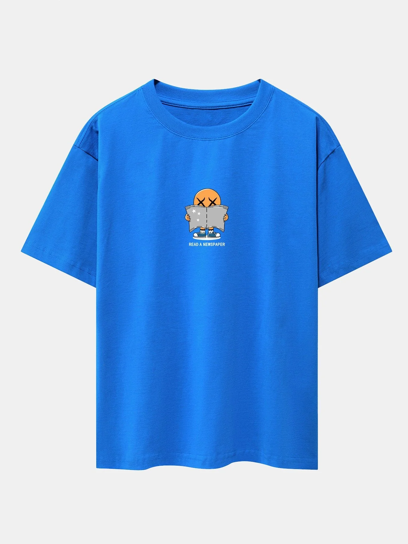 Jesús® | Cartoon Smiley Read Newspaper Print Drop Shoulder Oversize T-Shirt - Image 11