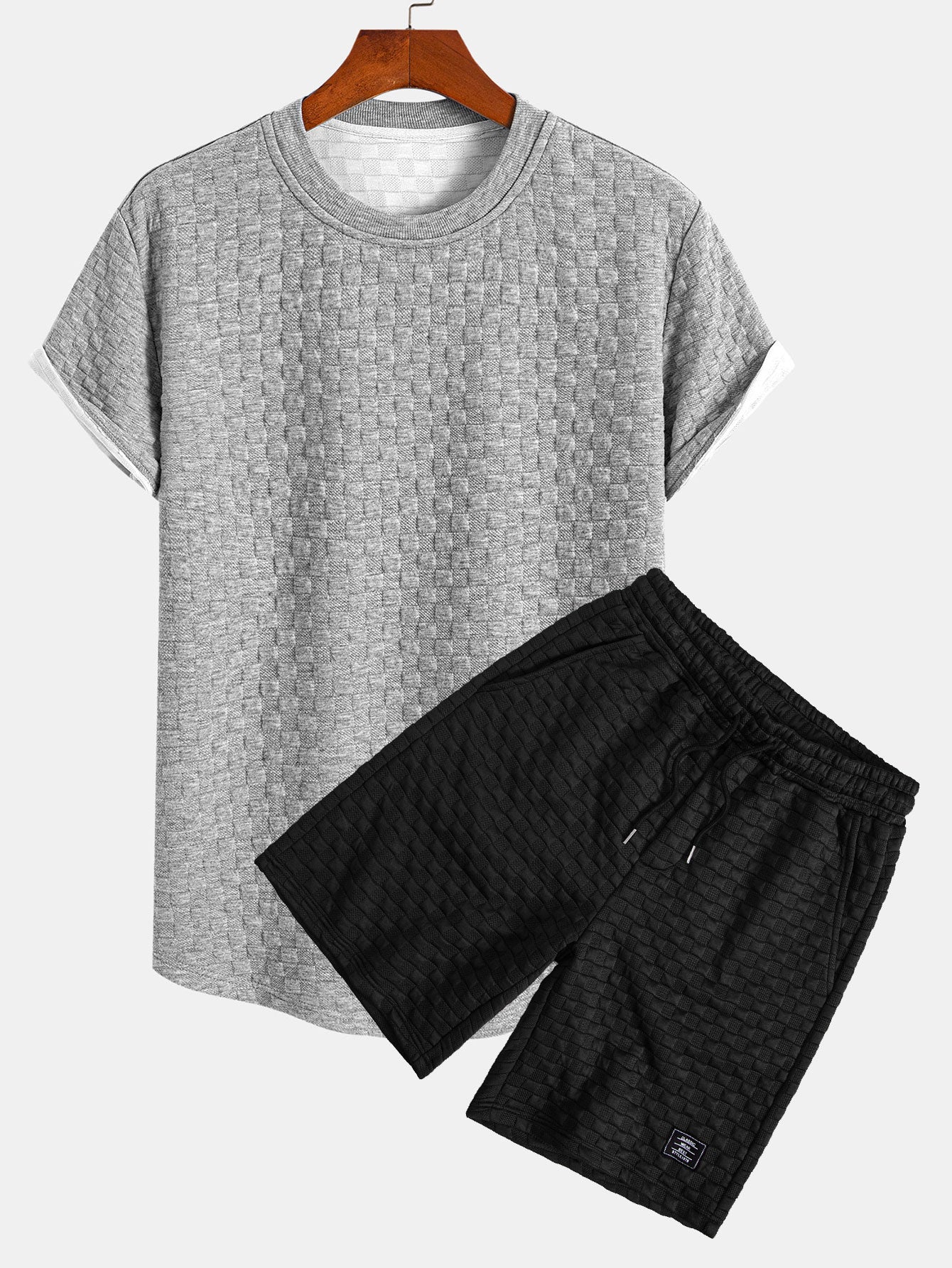 Jesús® | Checkerboard Jacquard Arc Hem T-Shirt & Checkerboard Jacquard Shorts - Image 2
