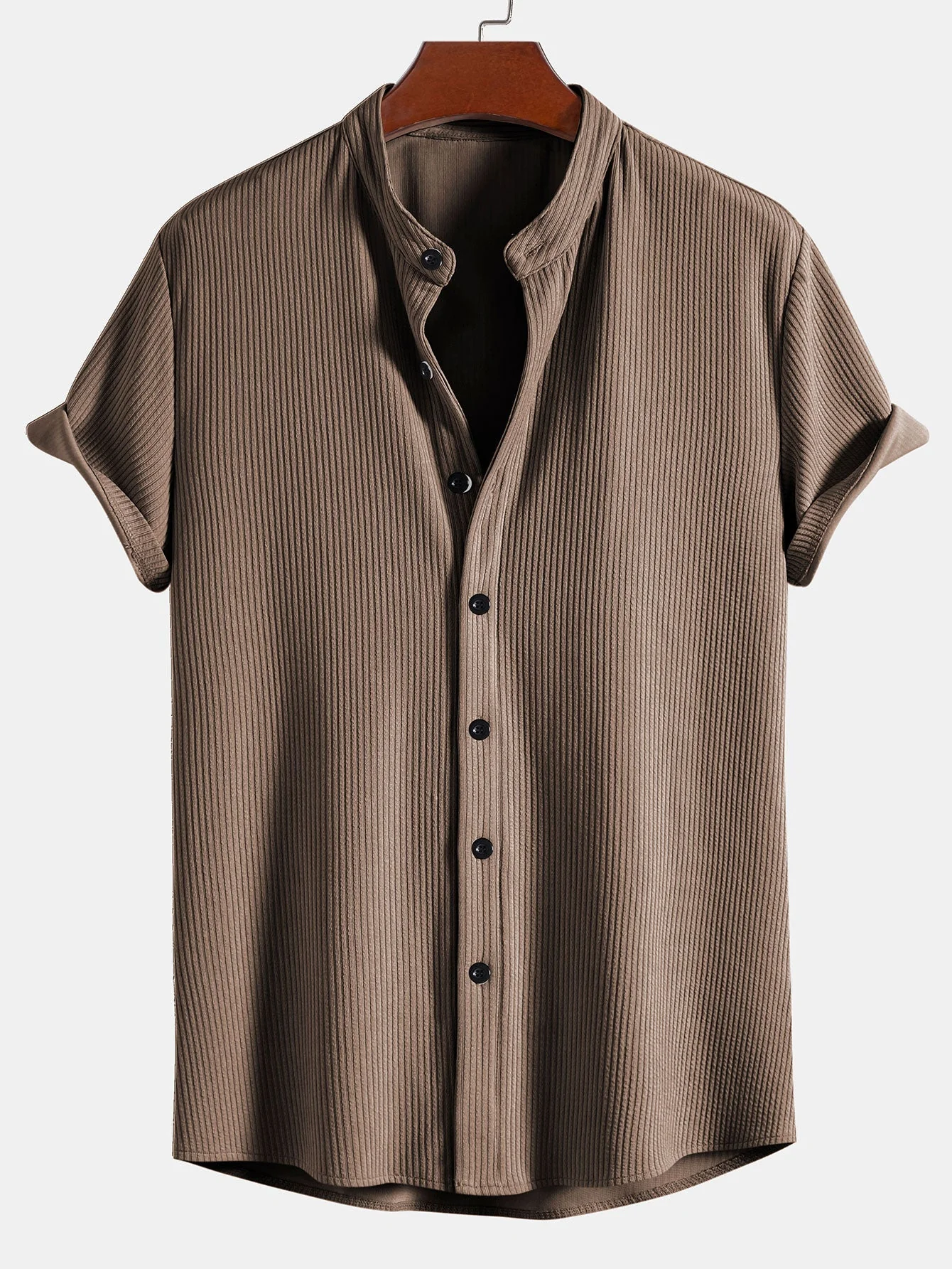 Jorell® | Muscle Fit Ribbed Mandar Collar Shirt - Image 2