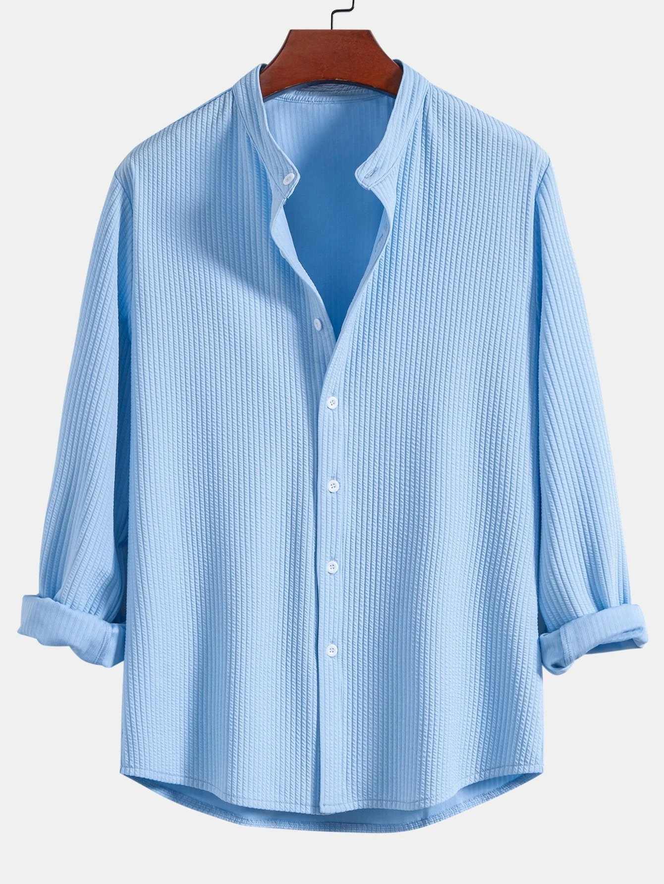 Joris® | Ribbed Muscle Fit Long Sleeve Shirt With Mandar Collar & Straight Leg Linen Trousers - Image 13
