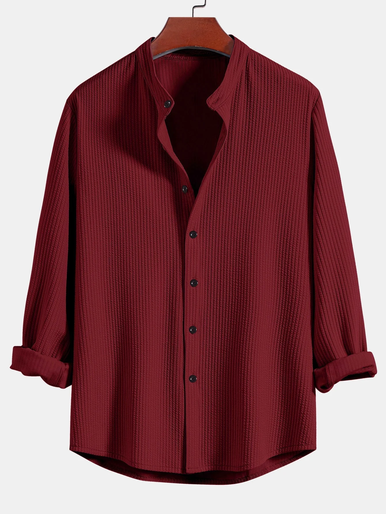 Joris® | Ribbed Muscle Fit Long Sleeve Shirt With Mandar Collar & Straight Leg Linen Trousers - Image 14
