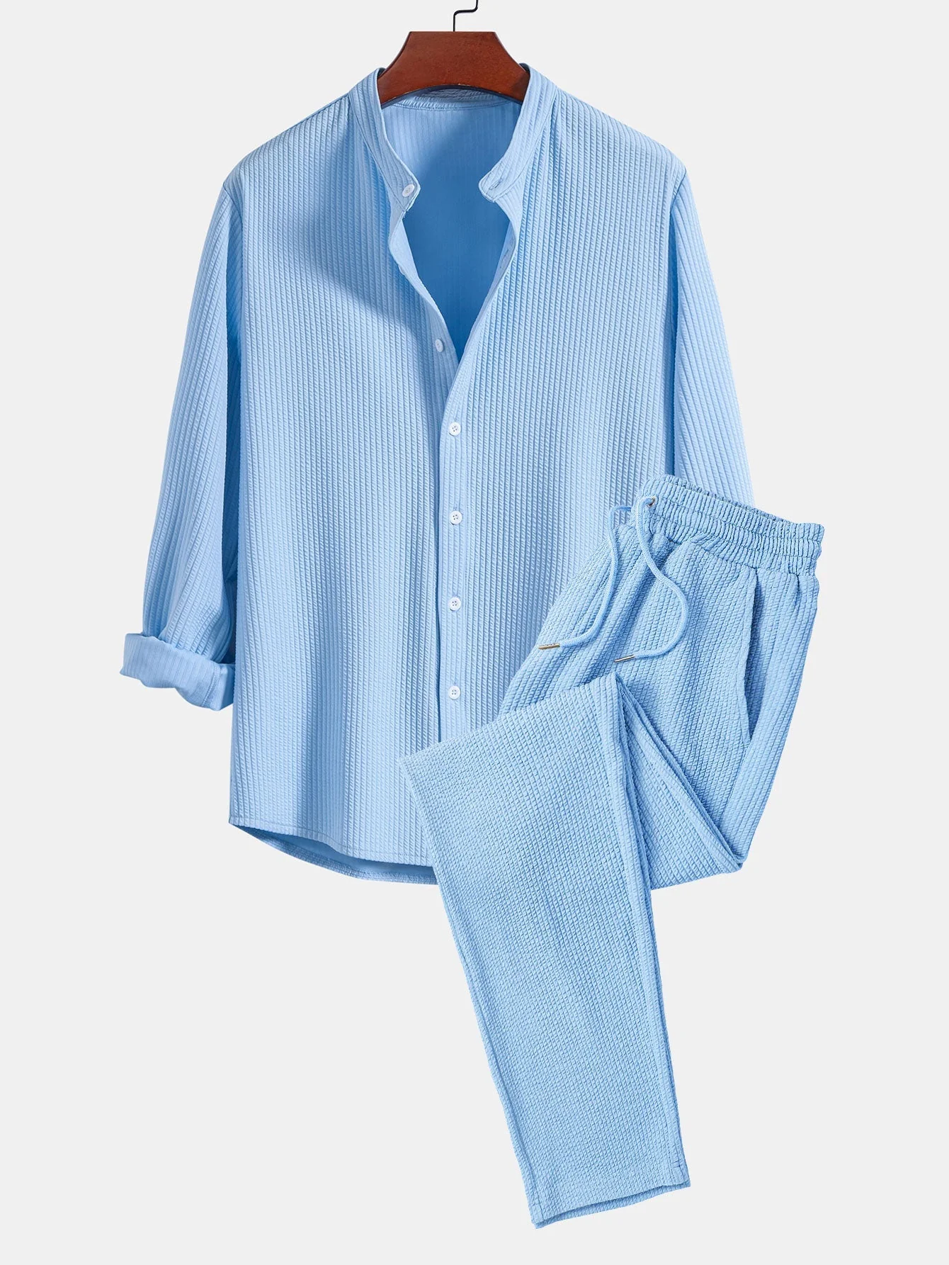 Jory® | Muscle Fit Long Sleeve Shirt With Ribbed Collar & Straight Leg Ribbed Trousers