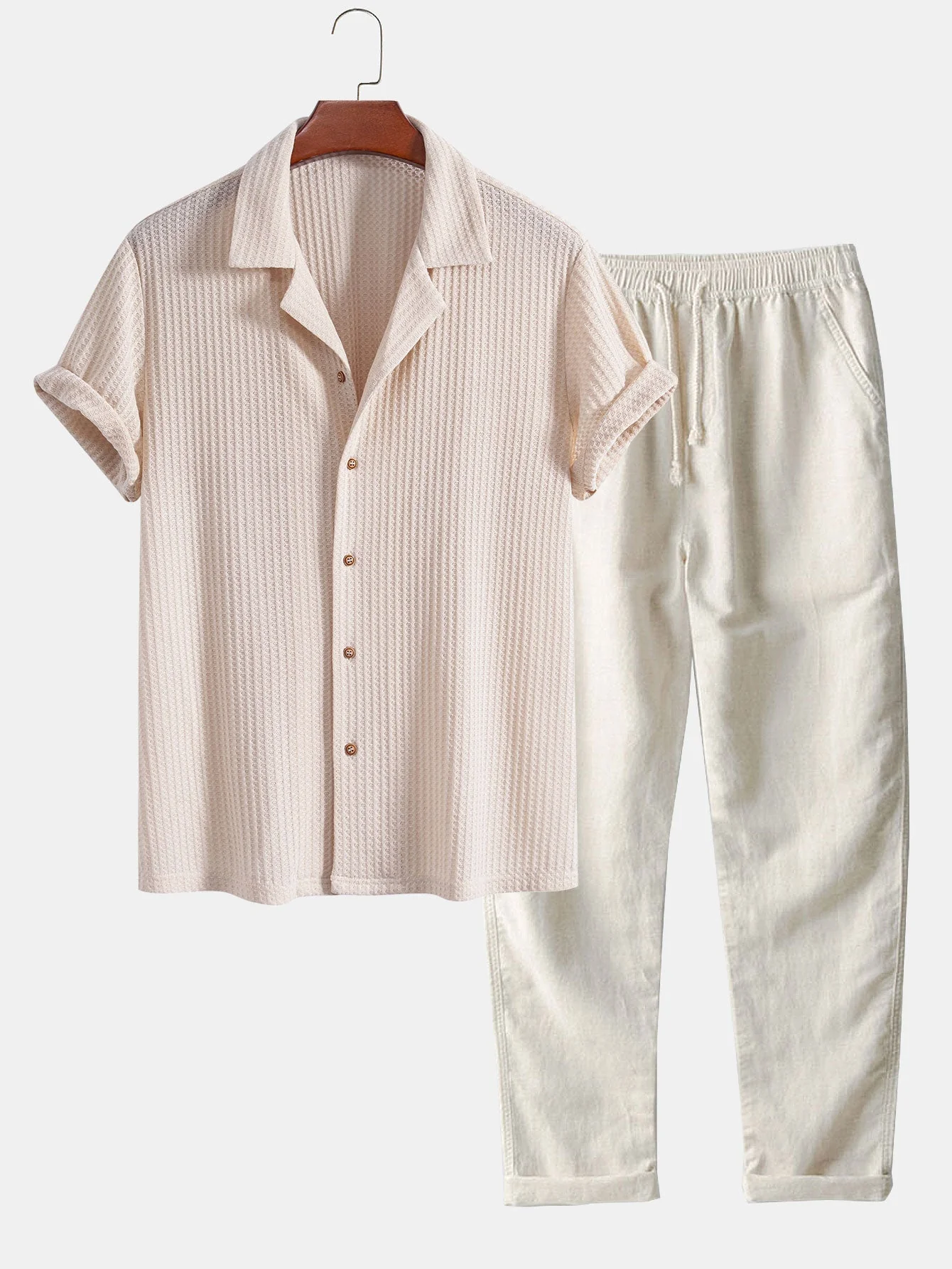 Joshua® | Short Sleeved Cuban Waffle Knit Shirt & Straight Linen Pants - Image 2
