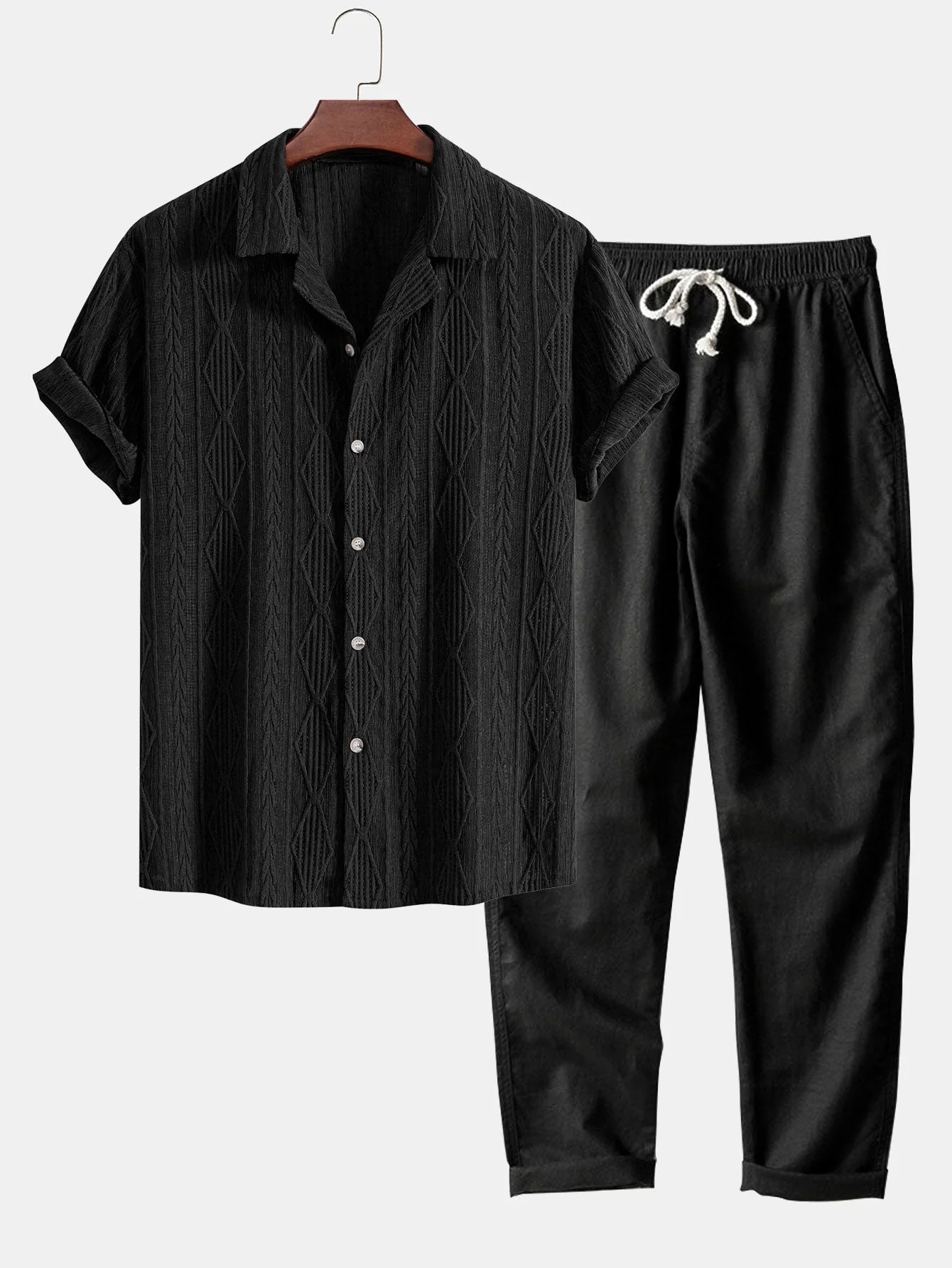 Joss® | Cuban Geometric Jacquard Shirt & Straight Linen Pants - Image 3