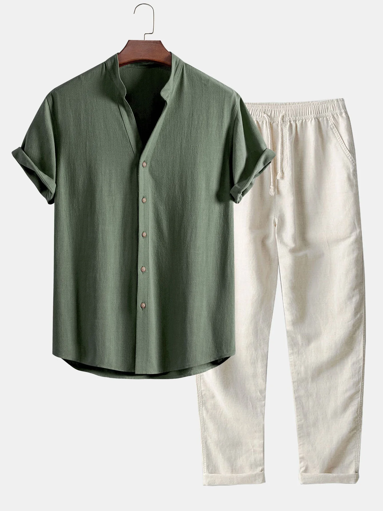 Jovanni® | Linen And Rayon V-Neck Shirt & Straight Leg Linen Pants