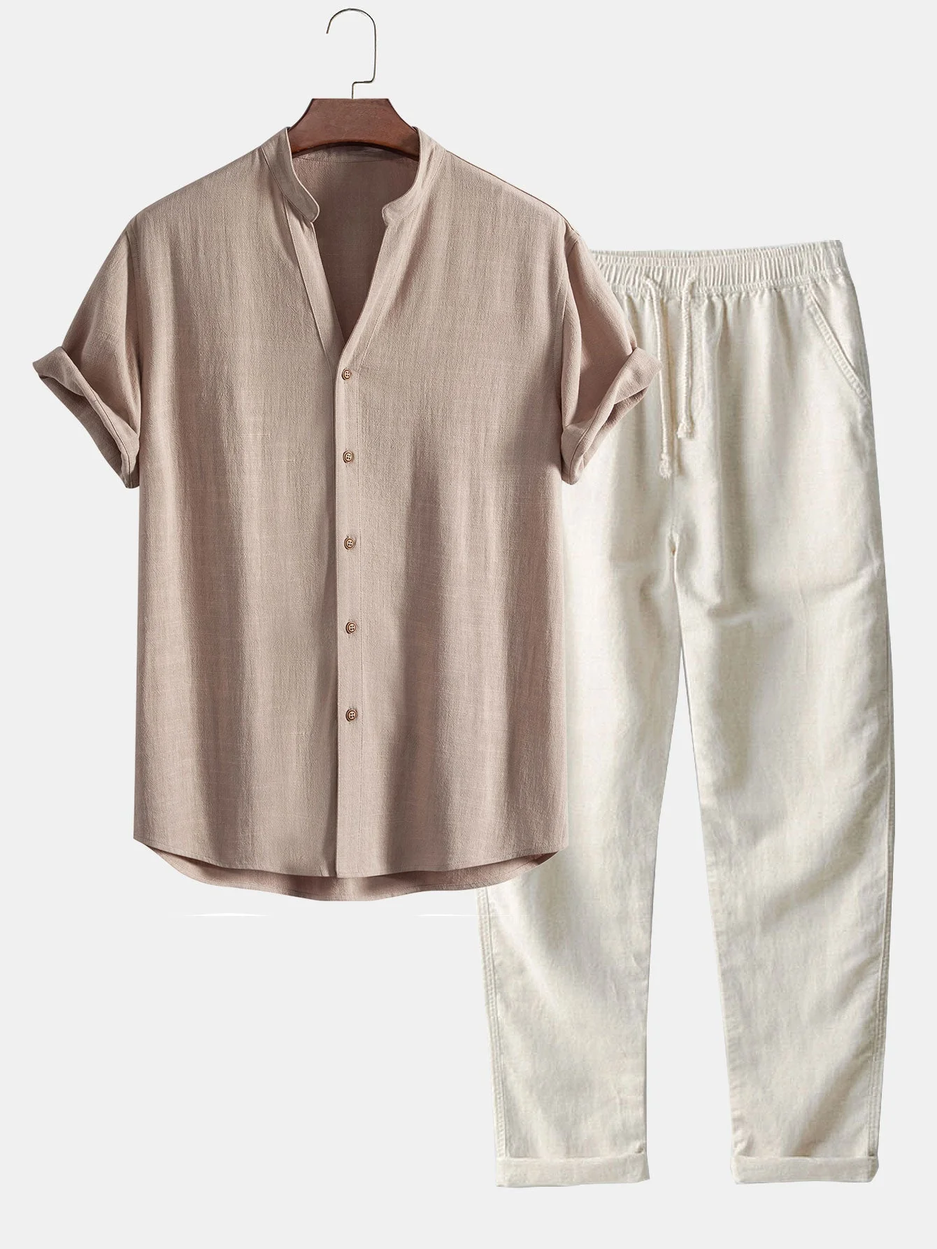 Jovanni® | Linen And Rayon V-Neck Shirt & Straight Leg Linen Pants - Image 3