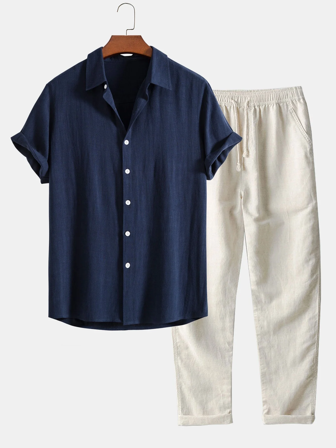Jovanny® | Linen And Rayon Blend Shirt With Buttons & Straight Leg Linen Pants