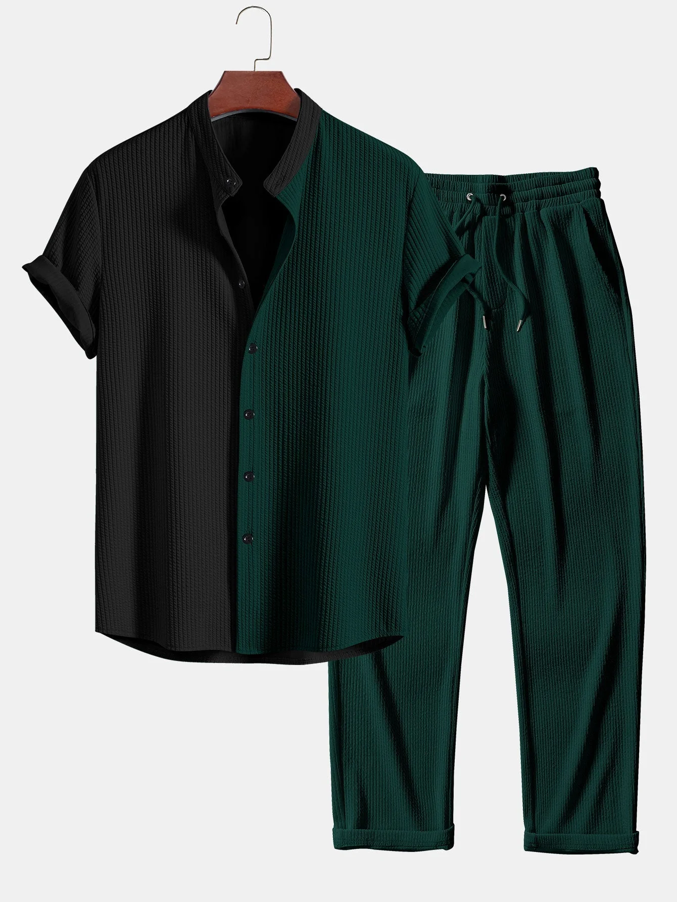 Joy® | Muscle Fit Ribbed Shirt With Mandar Collar & Ribbed Straight Leg Trousers - Image 4