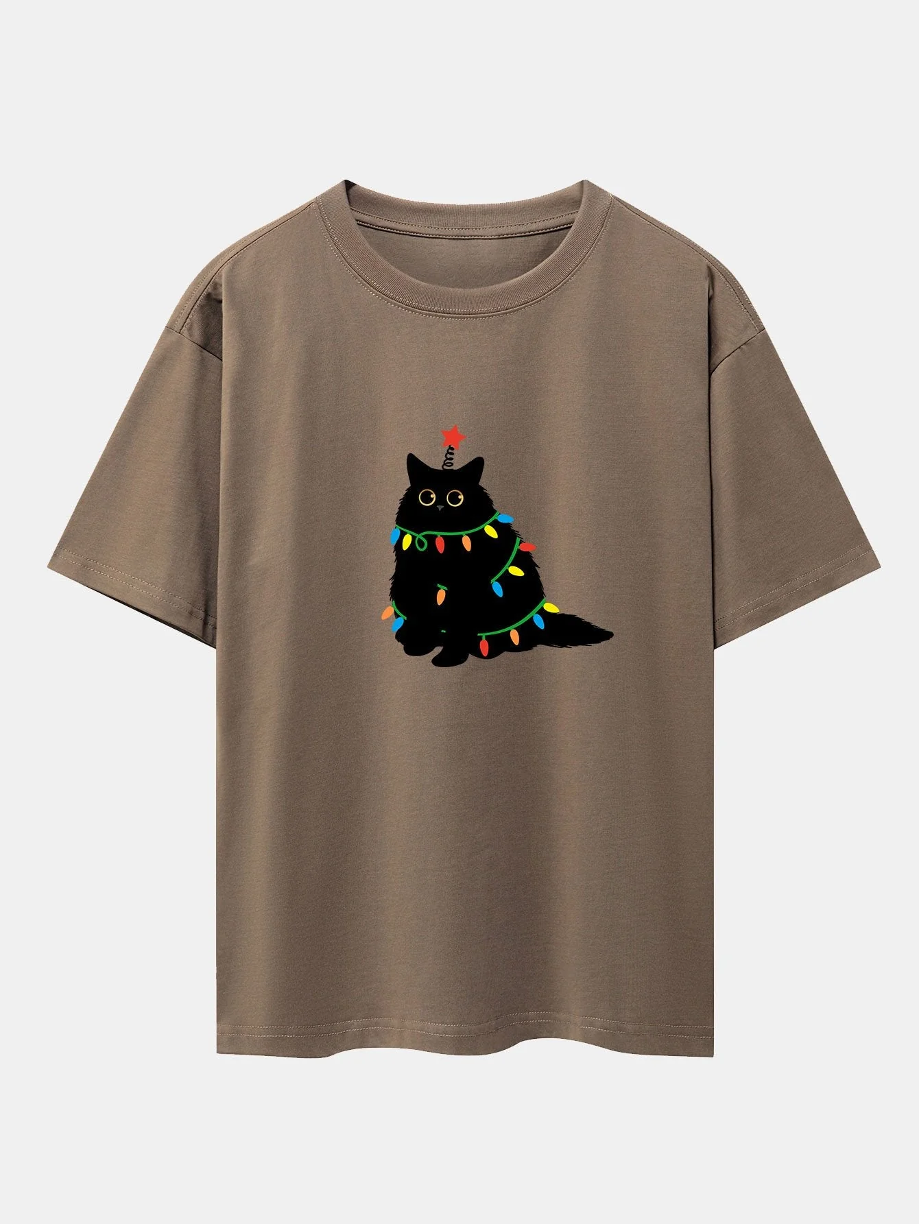 Juan® | Christmas Lights Black Cat Print Drop Shoulder Oversize T-Shirt - Image 4
