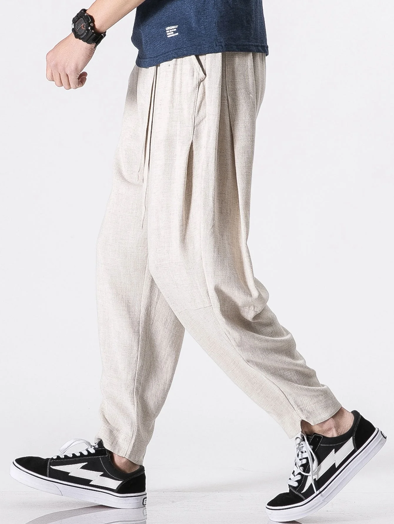 Judas® | Detachable Belt Relax Fit Linen And Cotton Blend Harem Pants - Image 7