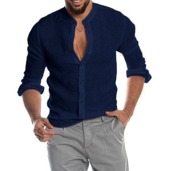 Julian® | Long-Sleeved, Loose Men'S Shirt With Stand-Up Collar Made Of Linen - Image 3