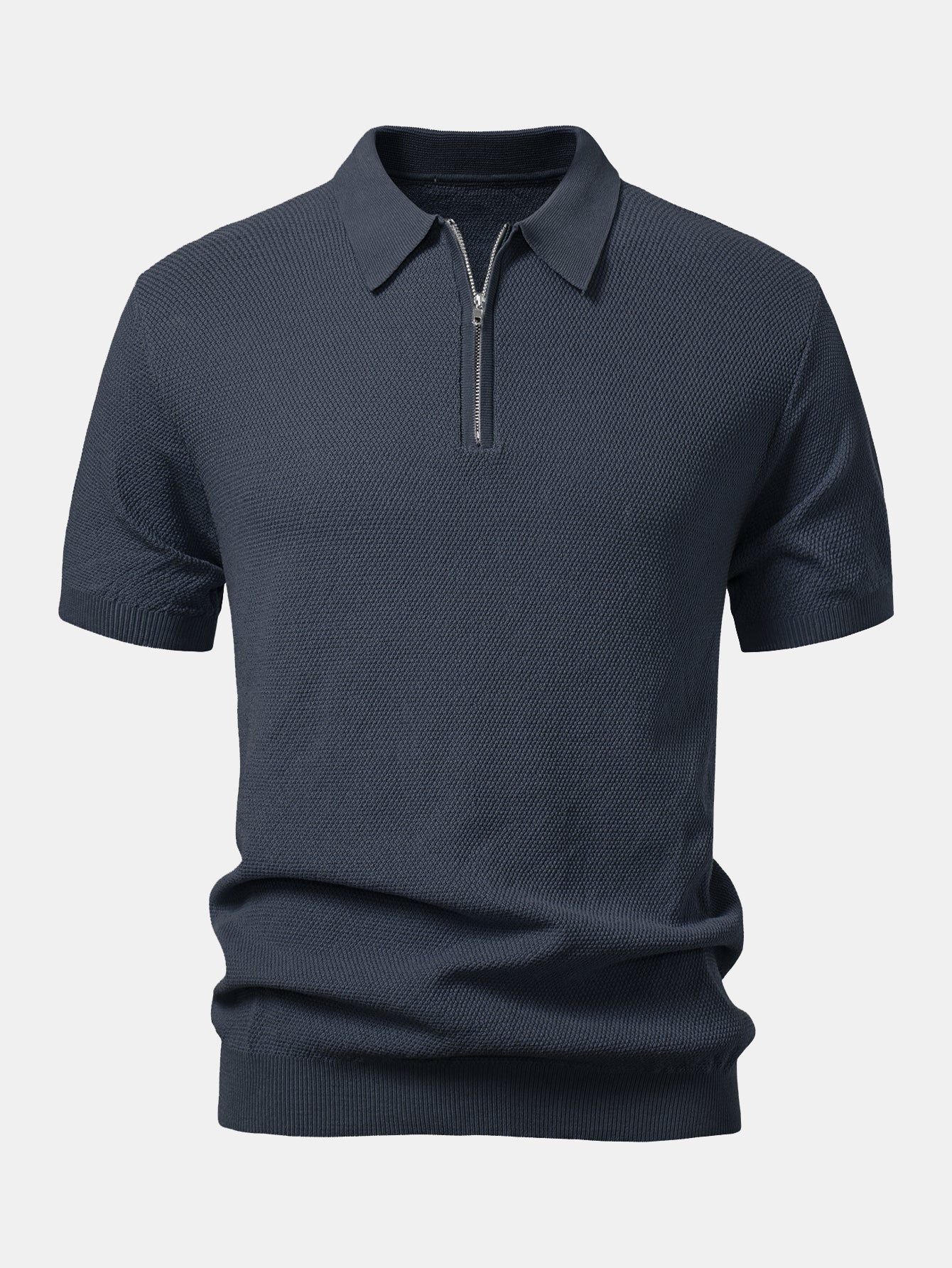Julian | Textured Zip Up Knit Polo Shirt - Image 14
