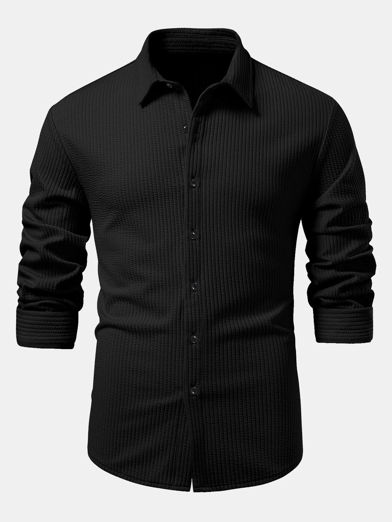 Kalil® | Long Sleeve Muscle Fit Ribbed Button Up Shirt - Image 10