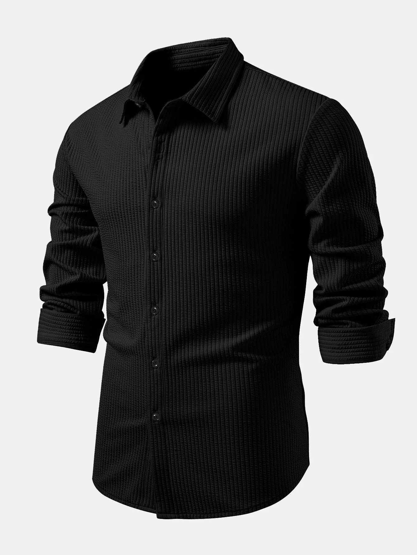 Kalil® | Long Sleeve Muscle Fit Ribbed Button Up Shirt - Image 11