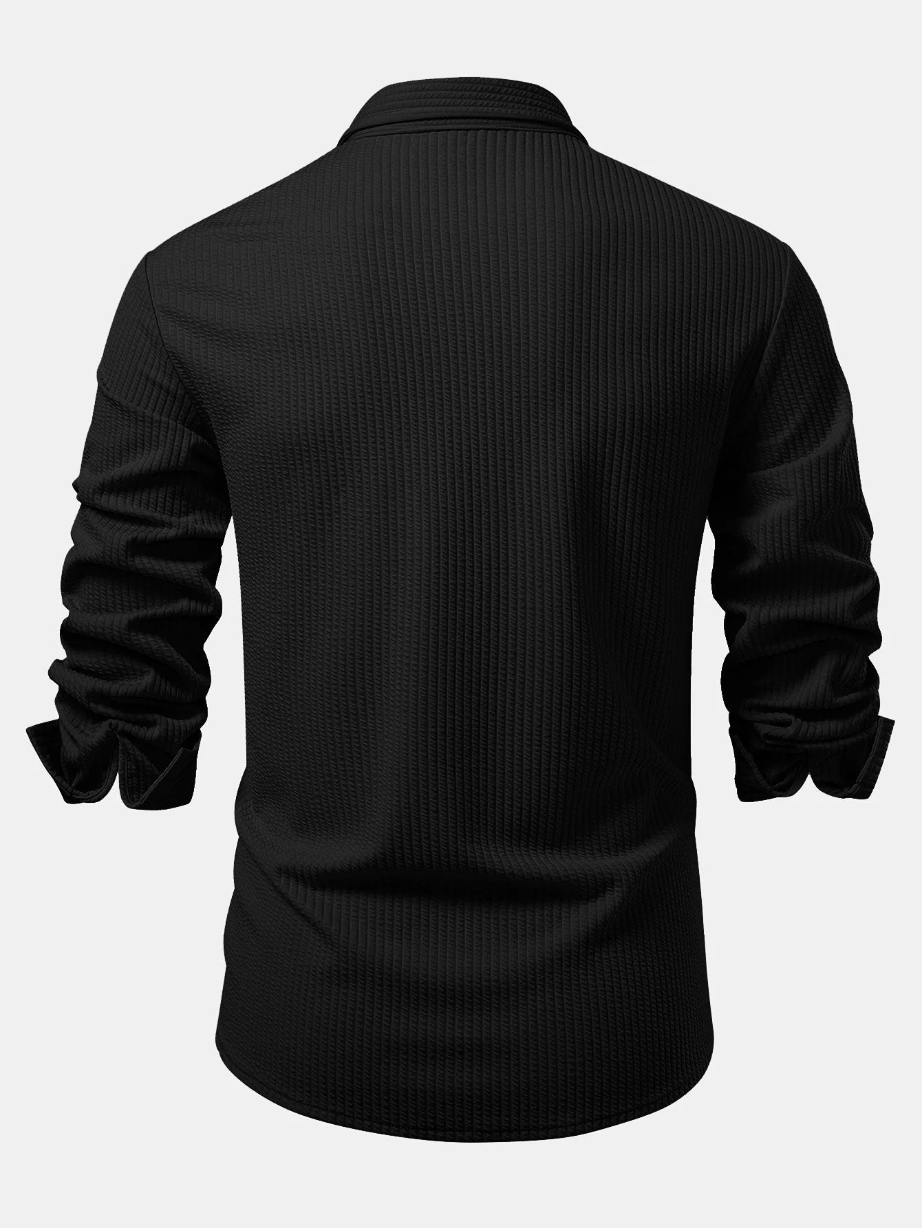 Kalil® | Long Sleeve Muscle Fit Ribbed Button Up Shirt - Image 12
