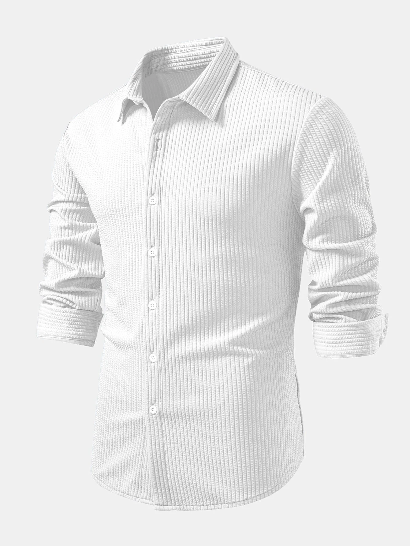 Kalil® | Long Sleeve Muscle Fit Ribbed Button Up Shirt - Image 14