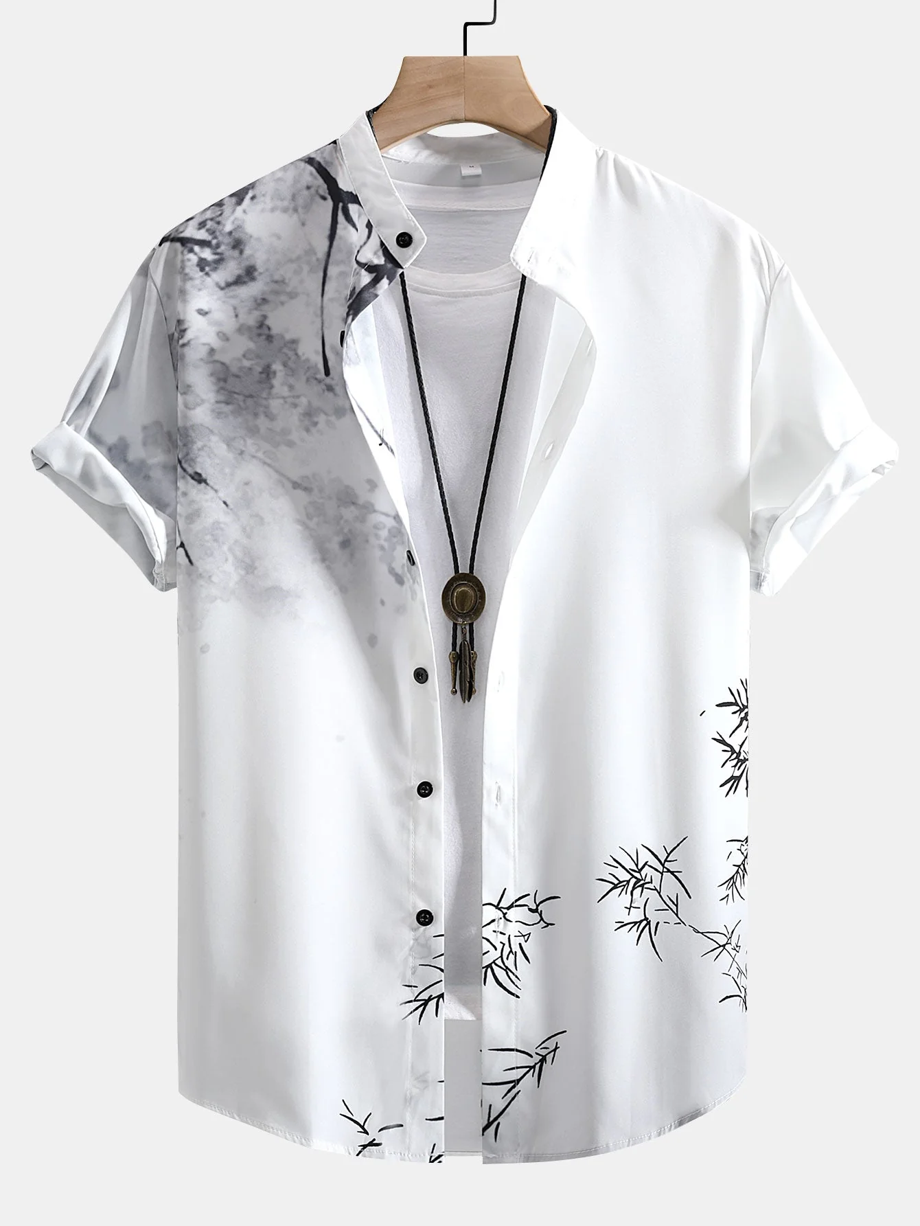Kenneth® | Traditional Oriental Ink Painting Print Stand Collar Shirt