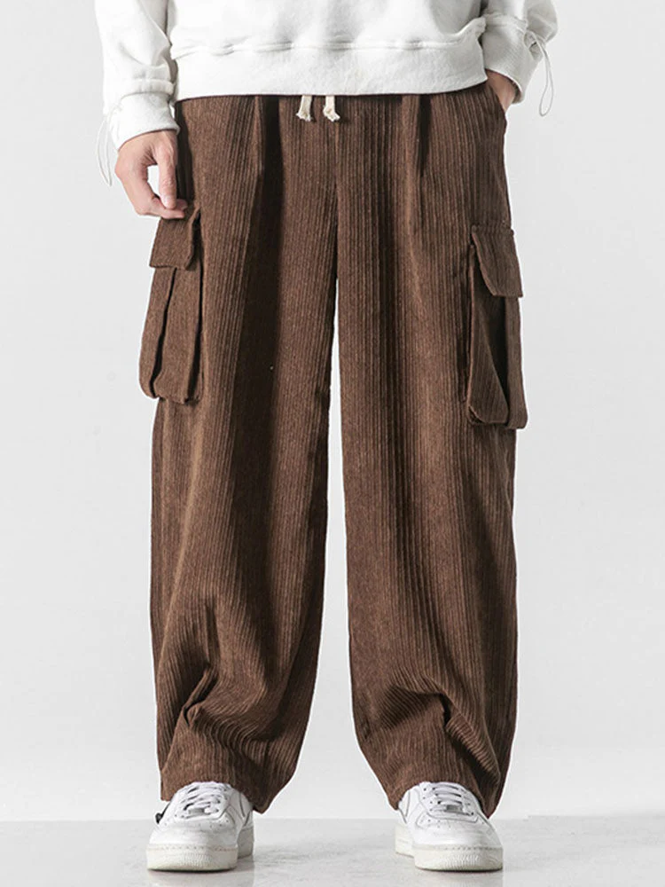 Laudelino® | Relaxed Fit Drawcord Hem Corduroy Cargo Pants - Image 2