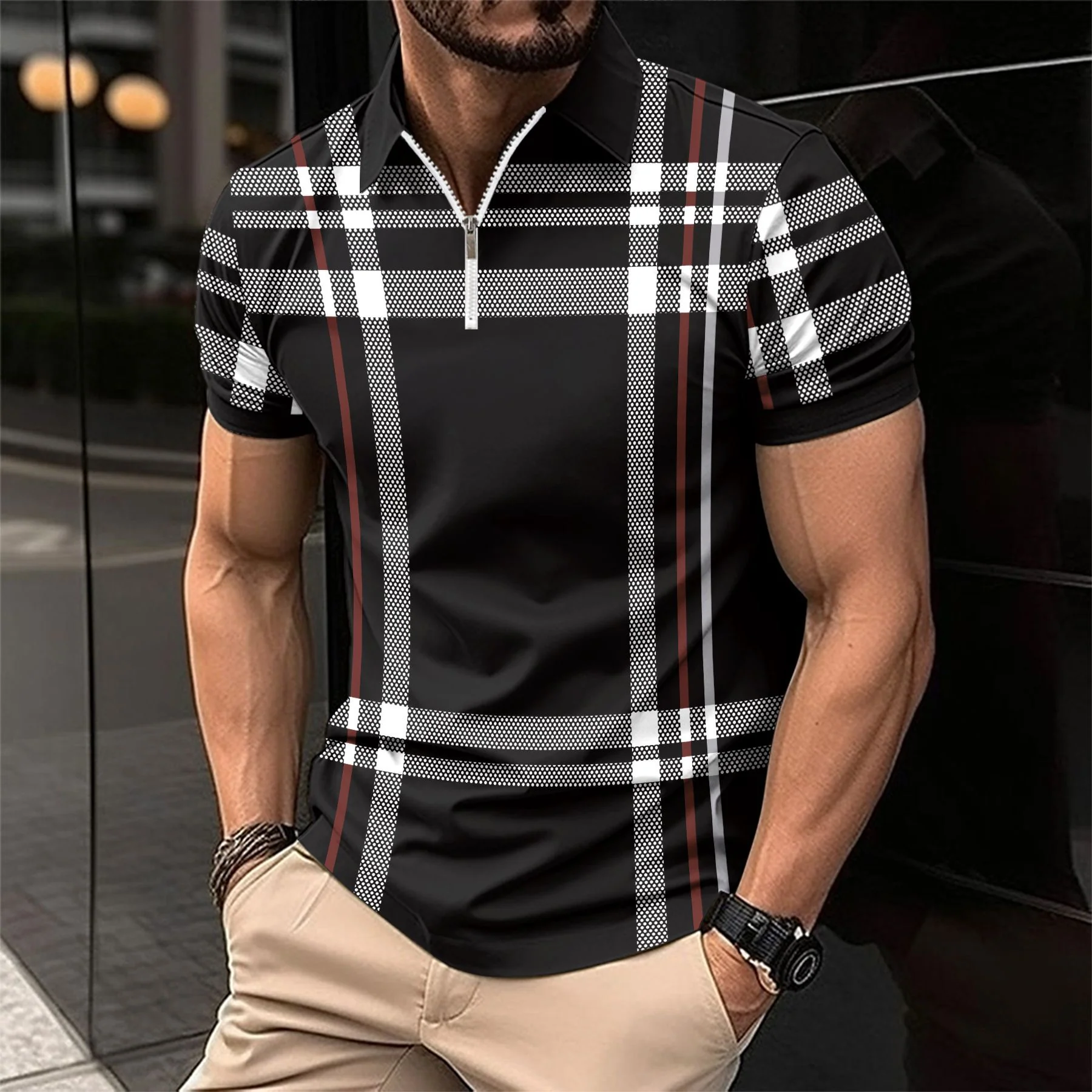 Lazare® | Miami Striped Sports Polo Zipper