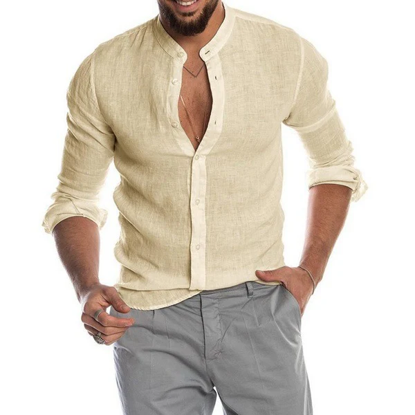 Lennon® | Elegant Linen Shirt Without Collar - Image 2