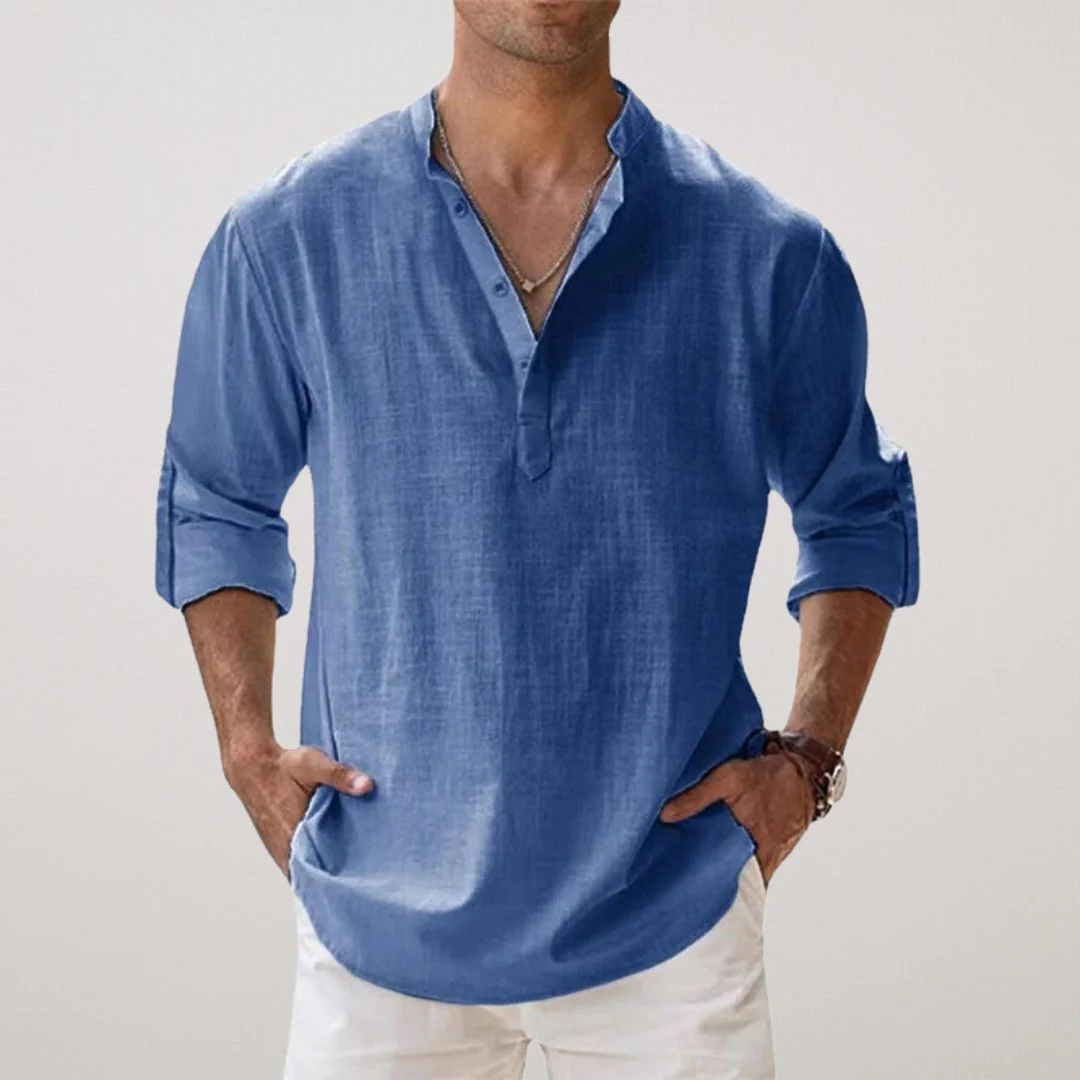 Lenoir™ - Linen-effect cotton Henley shirt - Image 11