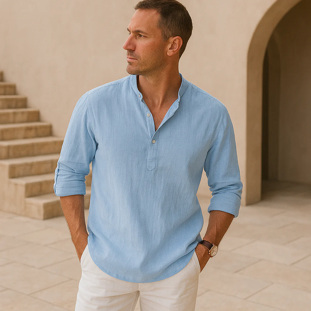 Lenoir™ - Linen-effect cotton Henley shirt - Image 2