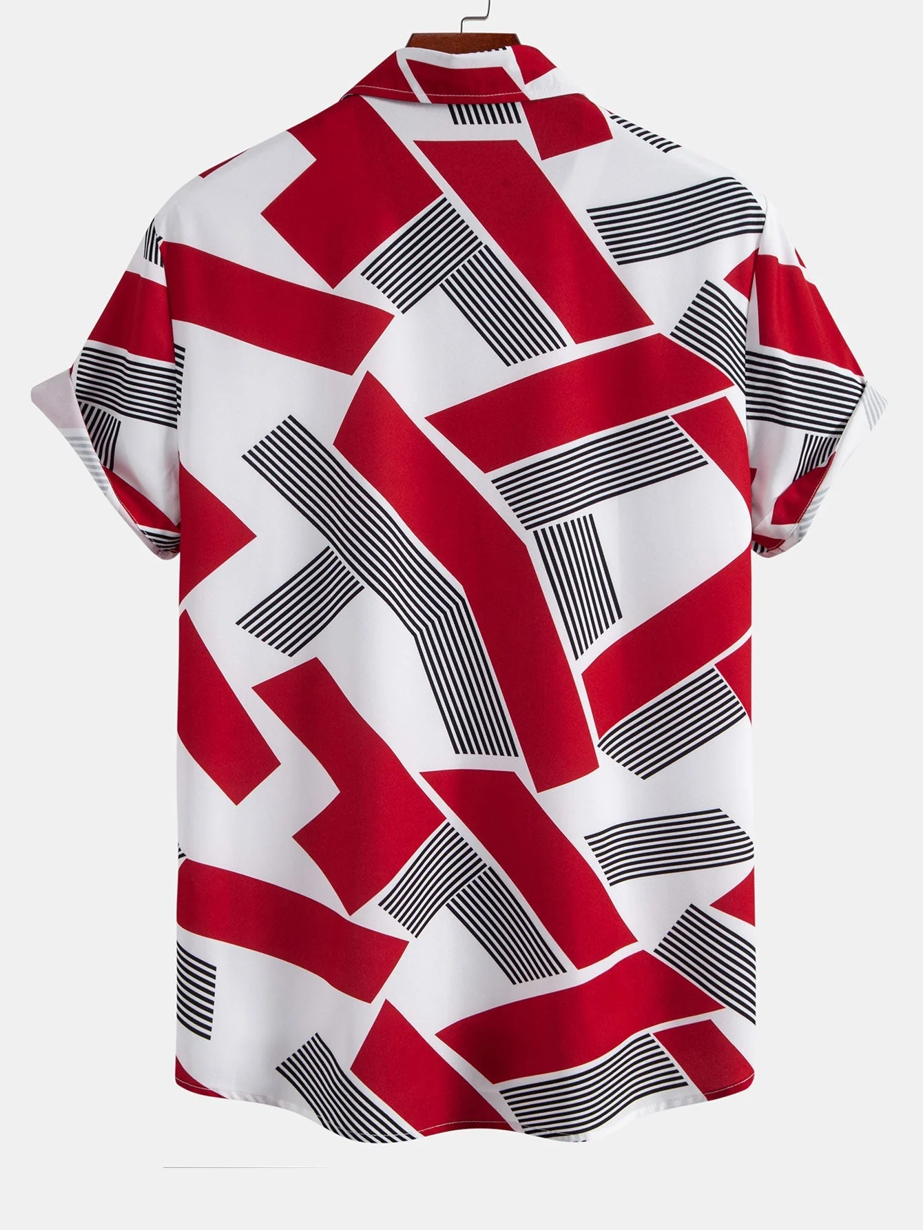 Leonardo® | Color Block Geometry Print Button Up Shirt & Swim Shorts - Image 3