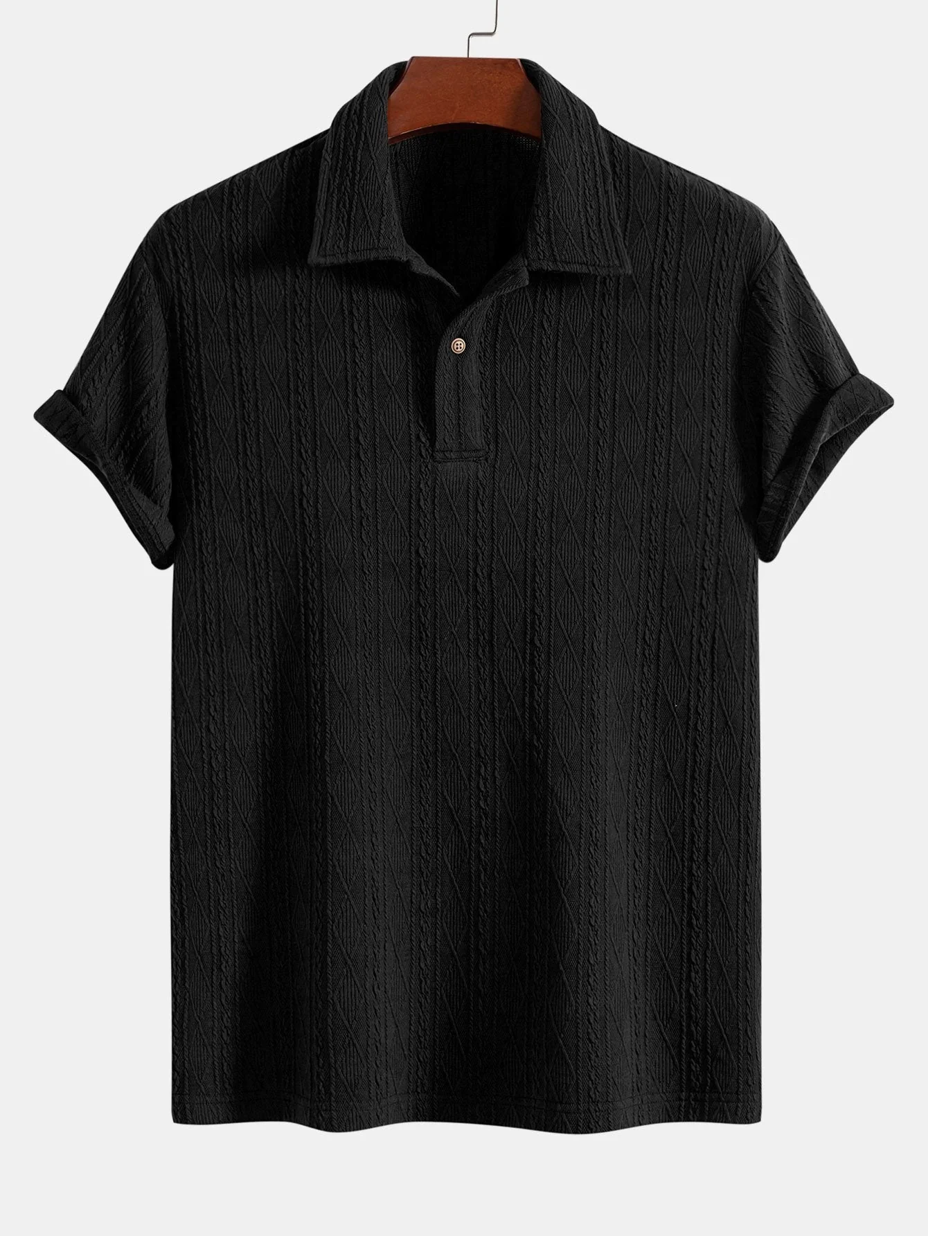 Logan | Knitted Rhombus Geometric Jacquard Polo - Image 4