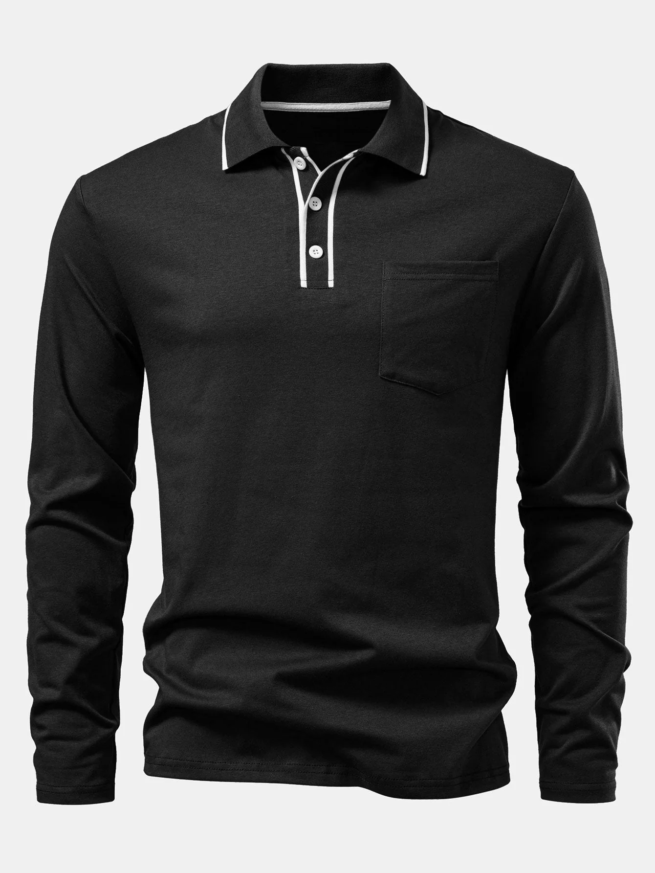 Lucio® | Long Sleeved Contrast Polo Shirt With Pocket - Image 15